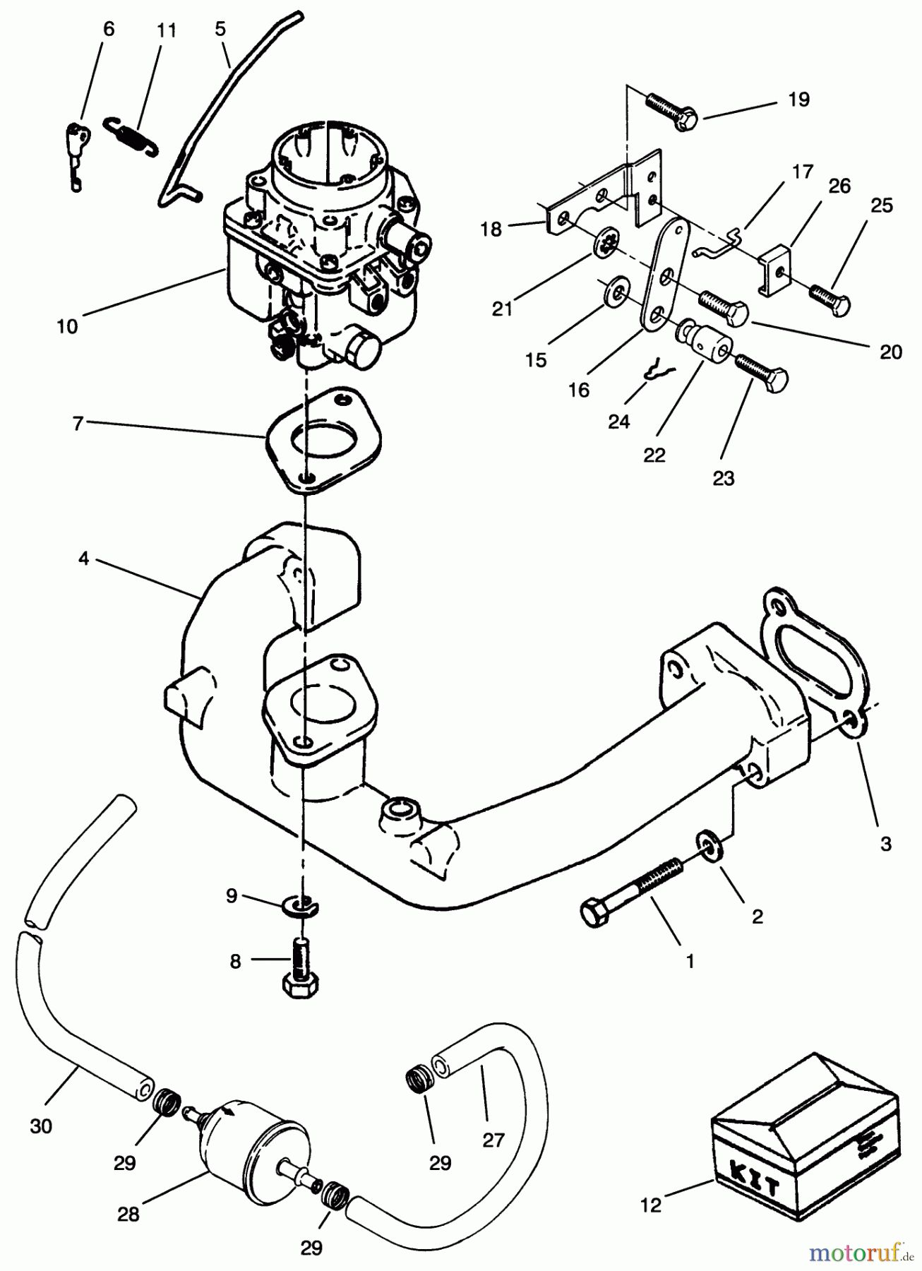 Toro Neu Mowers, Zero-Turn 74041 (616-Z) - Toro 616-Z Tractor, 1993 (39000001-39999999) CARBURETOR & INTAKE MANIFOLD ASSEMBLY