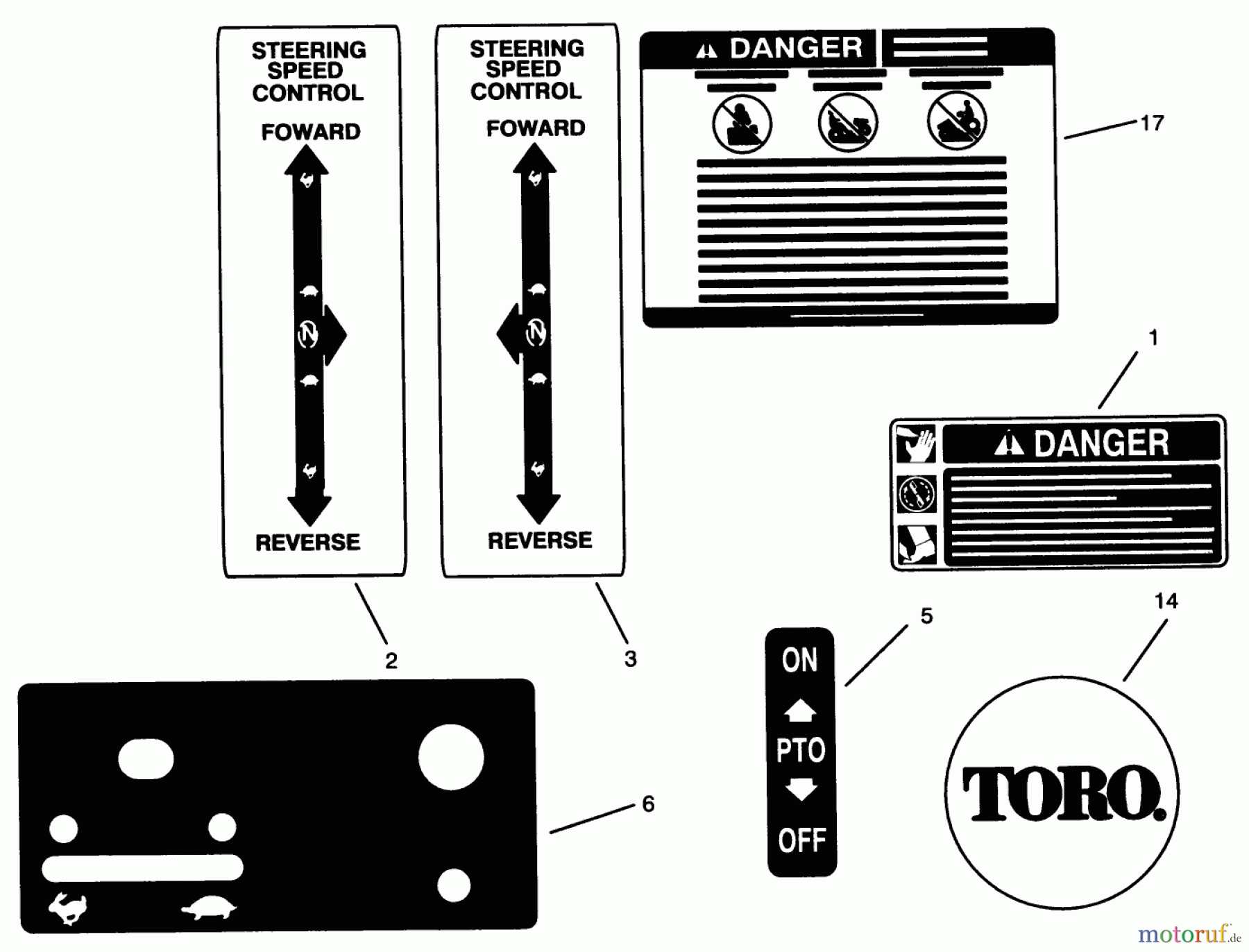 Toro Neu Mowers, Zero-Turn 74041 (616-Z) - Toro 616-Z Tractor, 1993 (39000001-39999999) DECALS #1