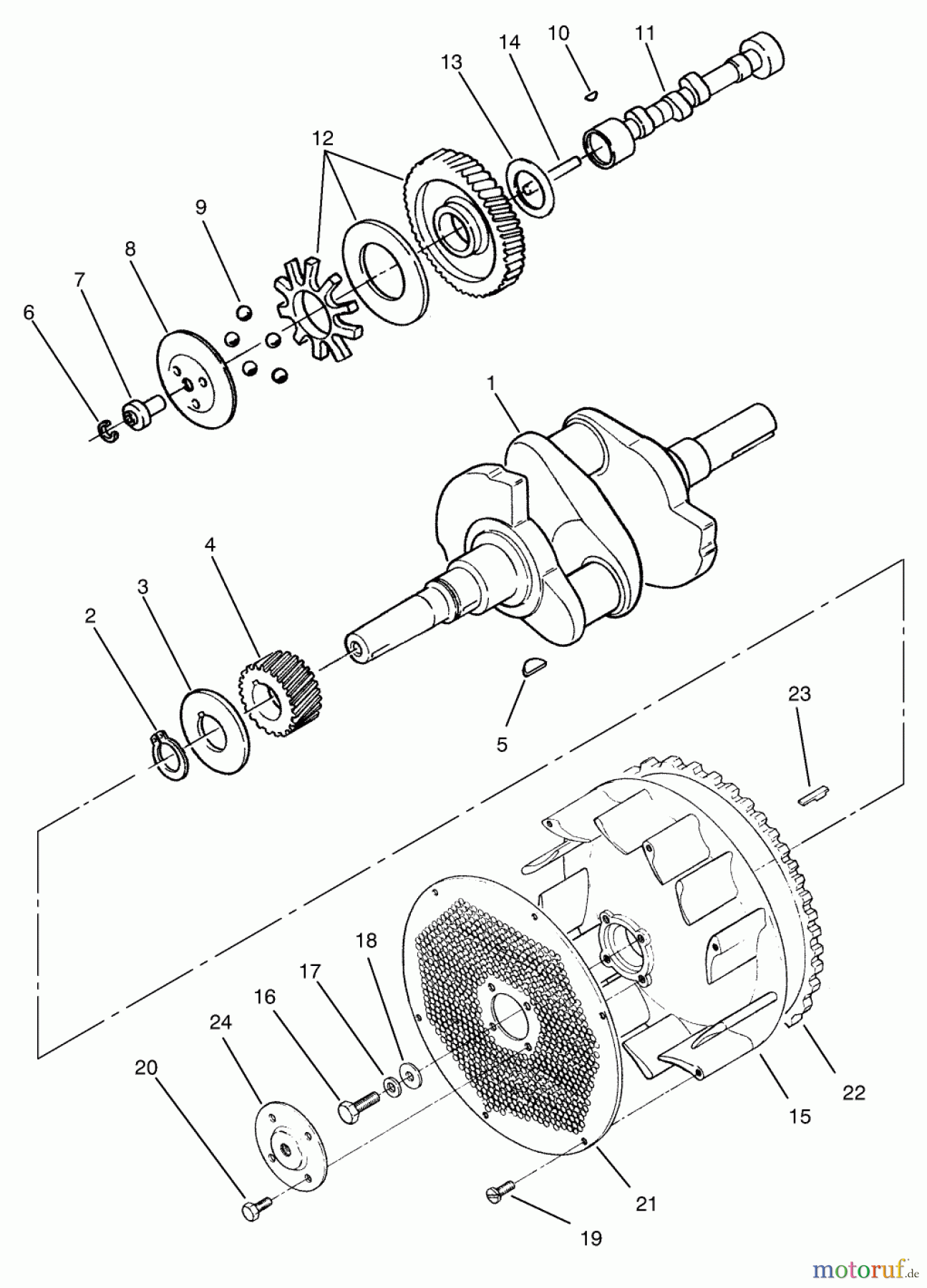 Toro Neu Mowers, Zero-Turn 74041 (616-Z) - Toro 616-Z Tractor, 1994 (49000001-49999999) CRANKSHAFT, CAMSHAFT & FLYWHEEL ASSEMBLY