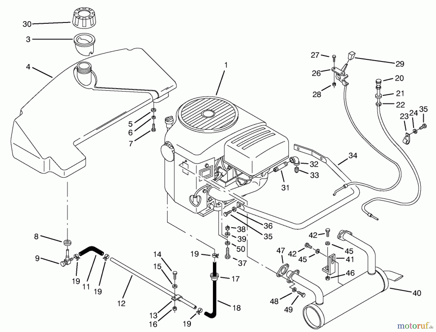  Toro Neu Mowers, Zero-Turn 74041 (616-Z) - Toro 616-Z Tractor, 1994 (49000001-49999999) ENGINE & FUEL SYSTEM ASSEMBLY