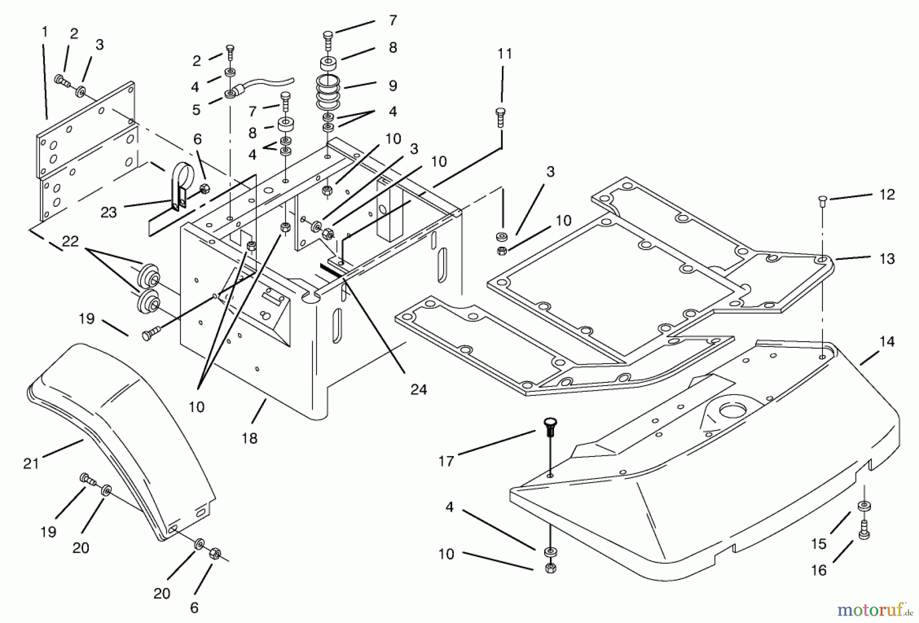 Toro Neu Mowers, Zero-Turn 74041 (616-Z) - Toro 616-Z Tractor, 1994 (49000001-49999999) FENDERS & FLOOR PAN ASSEMBLY