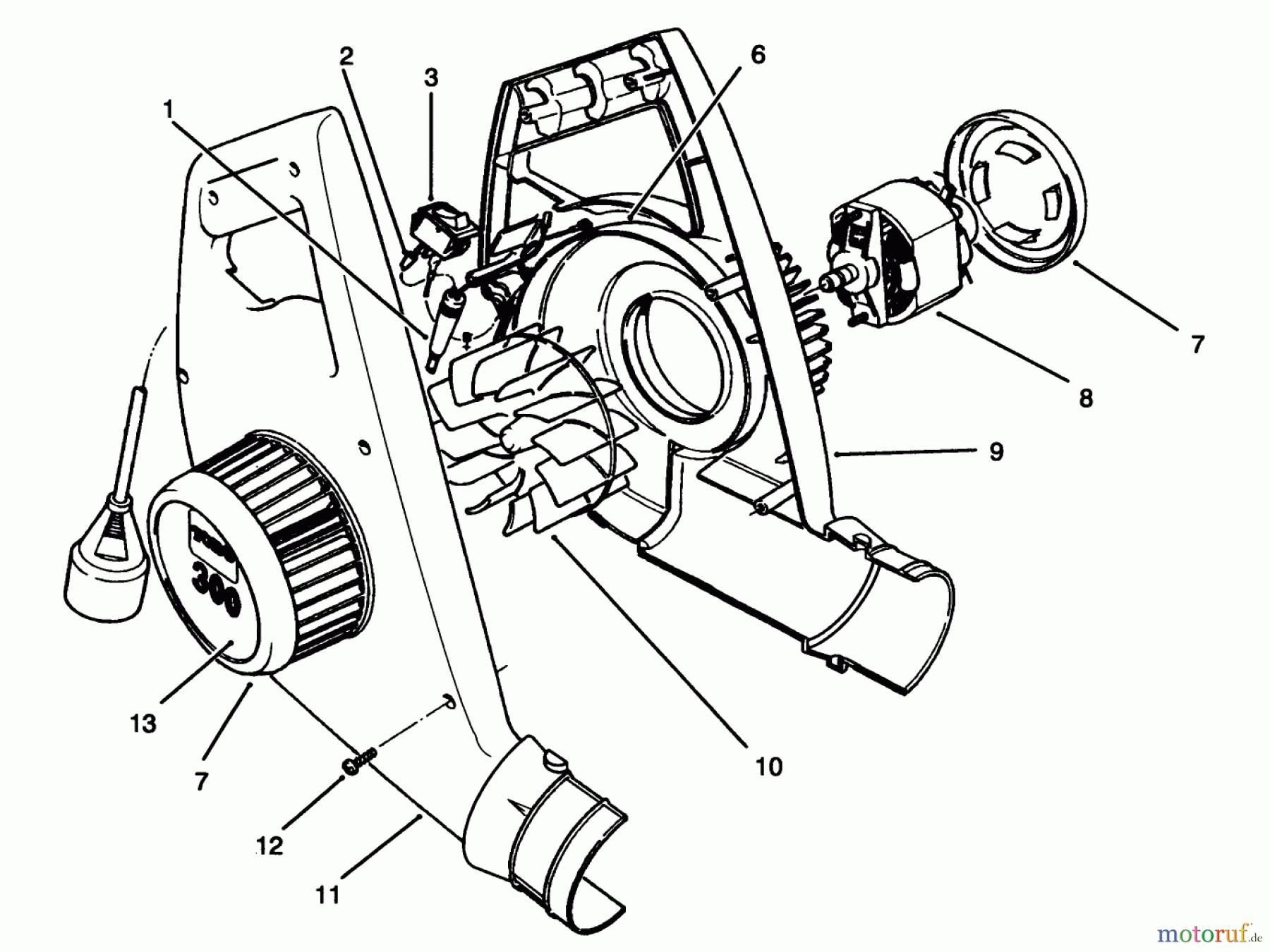 Toro Neu Blowers/Vacuums/Chippers/Shredders 51580 (300) - Toro 300 Clean Sweep, 1994 (49000001-49999999) BLOWER HOUSING & MOTOR ASSEMBLY