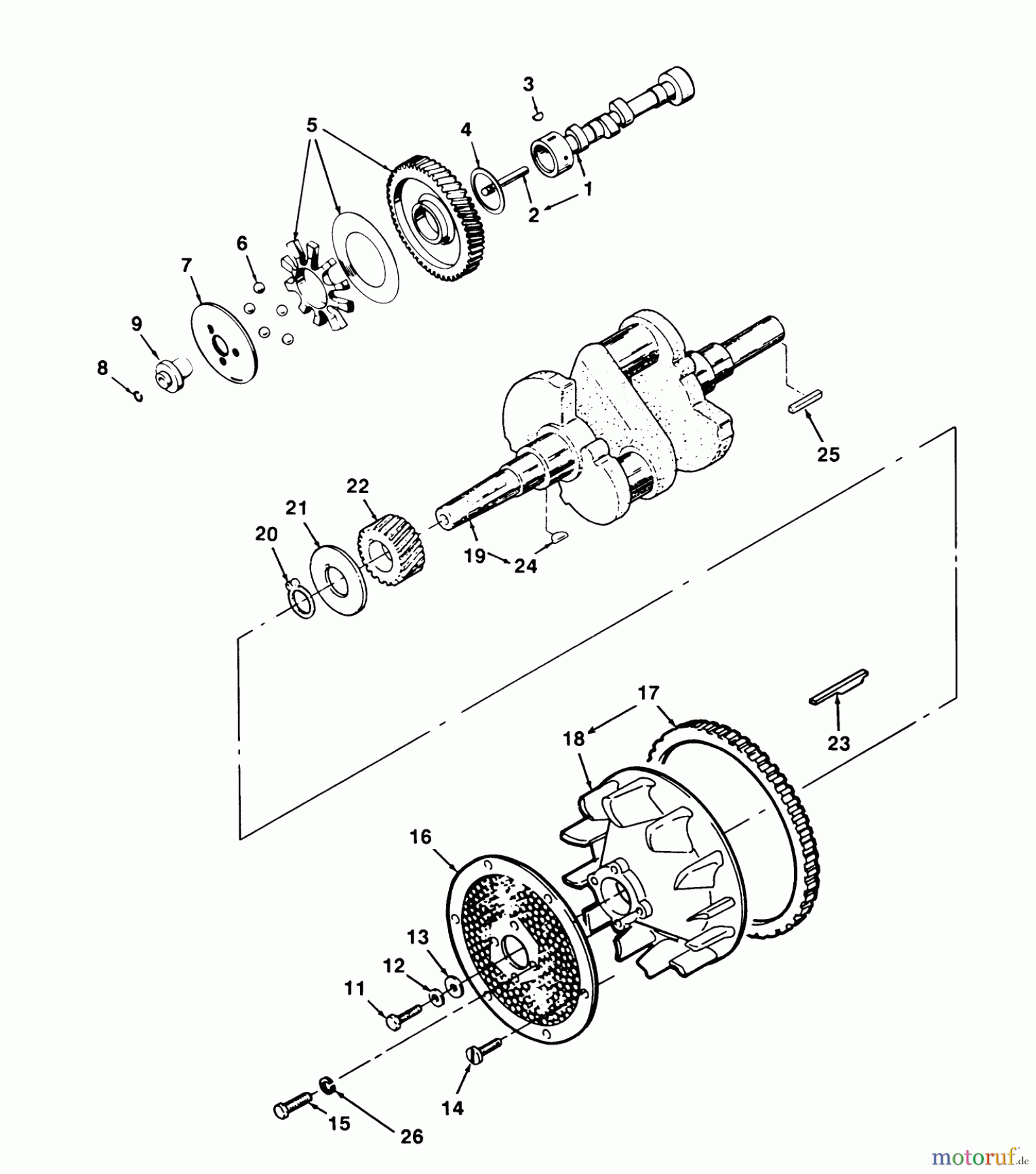 Toro Neu Mowers, Zero-Turn 74140 (724-Z) - Toro 724-Z Tractor, 1993 (39000001-39999999) CRANKSHAFT, CAMSHAFT AND FLYWHEEL