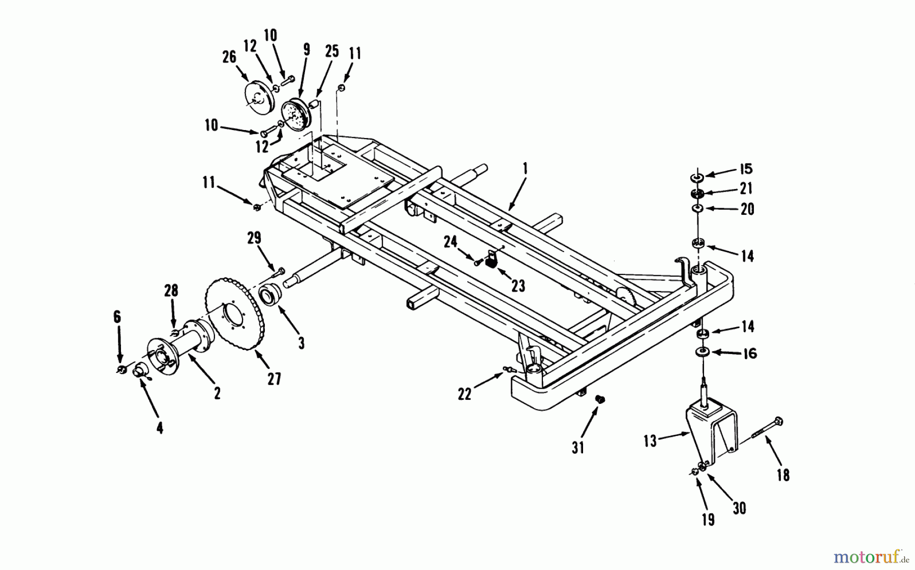  Toro Neu Mowers, Zero-Turn 74140 (724-Z) - Toro 724-Z Tractor, 1993 (39000001-39999999) FRAME, REAR HUB AND FRONT WHEEL FORK