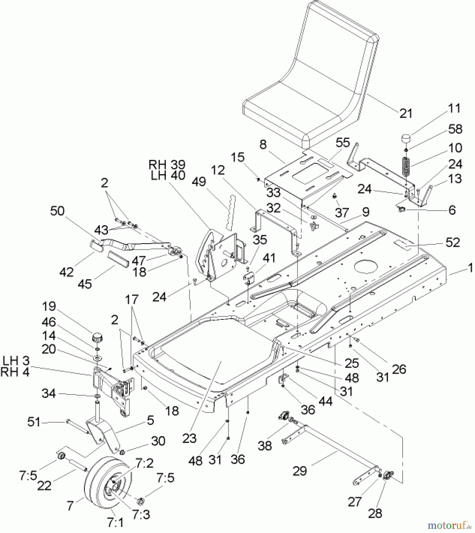 Toro Neu Mowers, Zero-Turn 74301 (14-38Z) - Toro 14-38Z TimeCutter Z Riding Mower, 2004 (240000894-240999999) FRAME ASSEMBLY