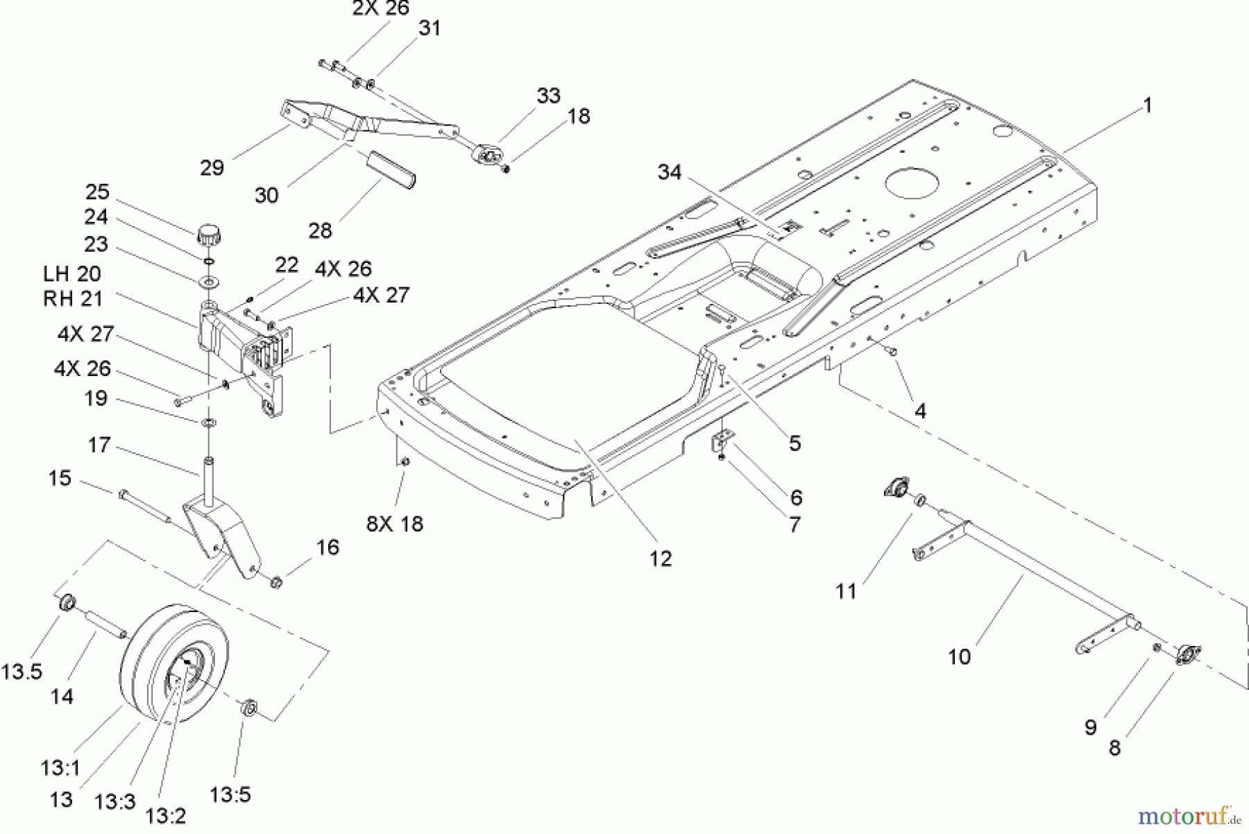 Toro Neu Mowers, Zero-Turn 74301 (Z380) - Toro TimeCutter Z380 Riding Mower, 2005 (250000001-250999999) FRAME ASSEMBLY