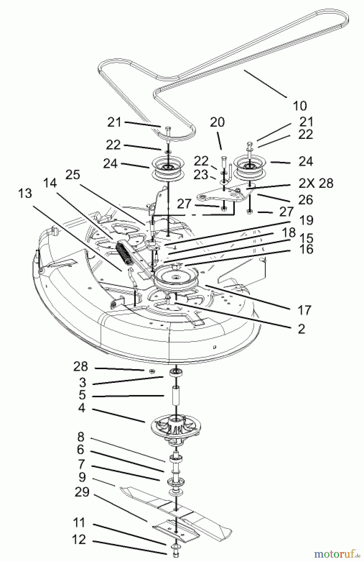  Toro Neu Mowers, Zero-Turn 74325 (16-42Z) - Toro 16-42Z TimeCutter Z Riding Mower, 2003 (230000001-230999999) 42IN DECK SPINDLE AND BELT DRIVE ASSEMBLY