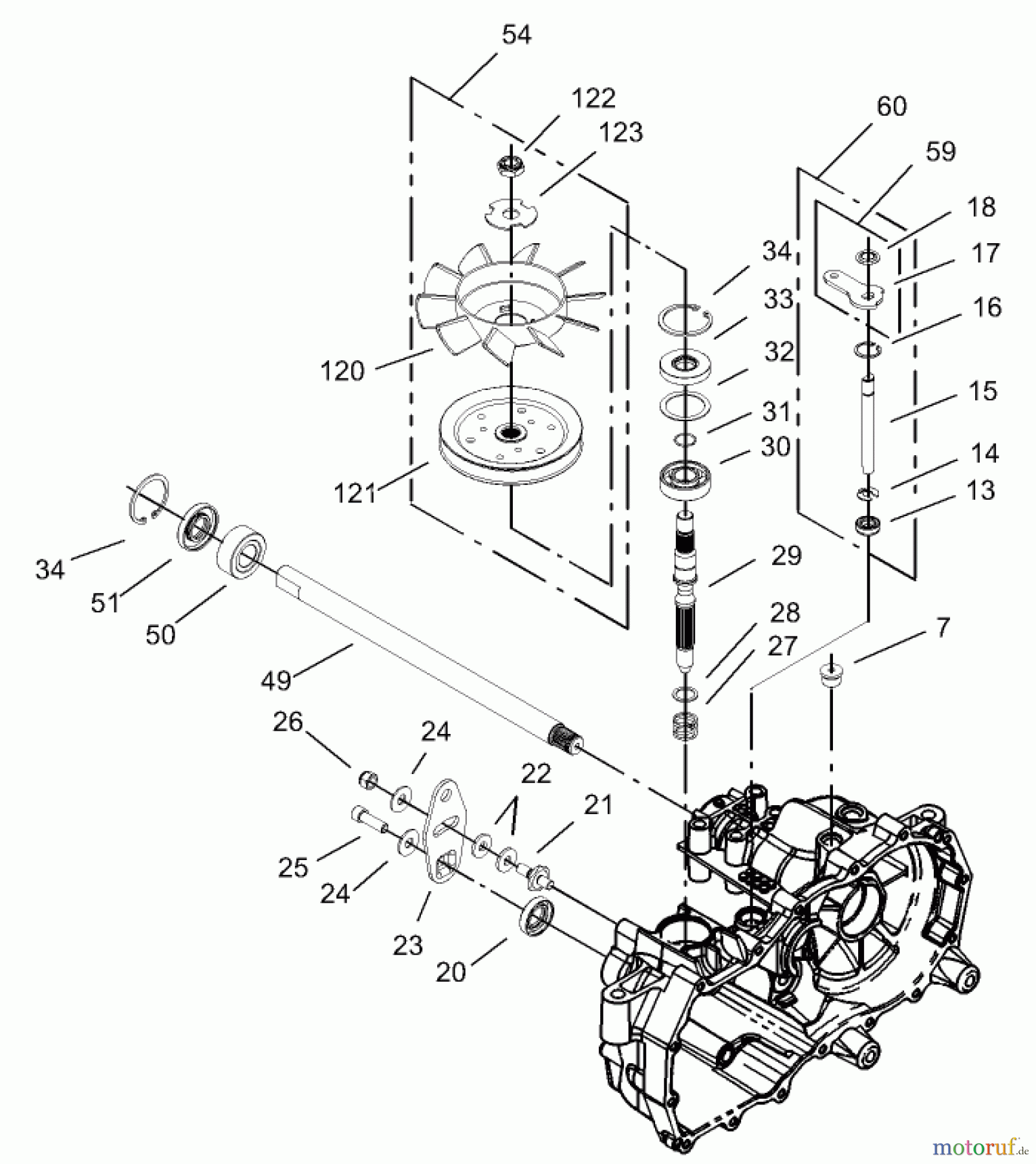 Toro Neu Mowers, Zero-Turn 74330 (16-42Z) - Toro 16-42Z TimeCutter Z Riding Mower, 2003 (230000001-230999999) FAN AND PULLEY ASSEMBLY LH HYDROSTAT NO. 105-3492