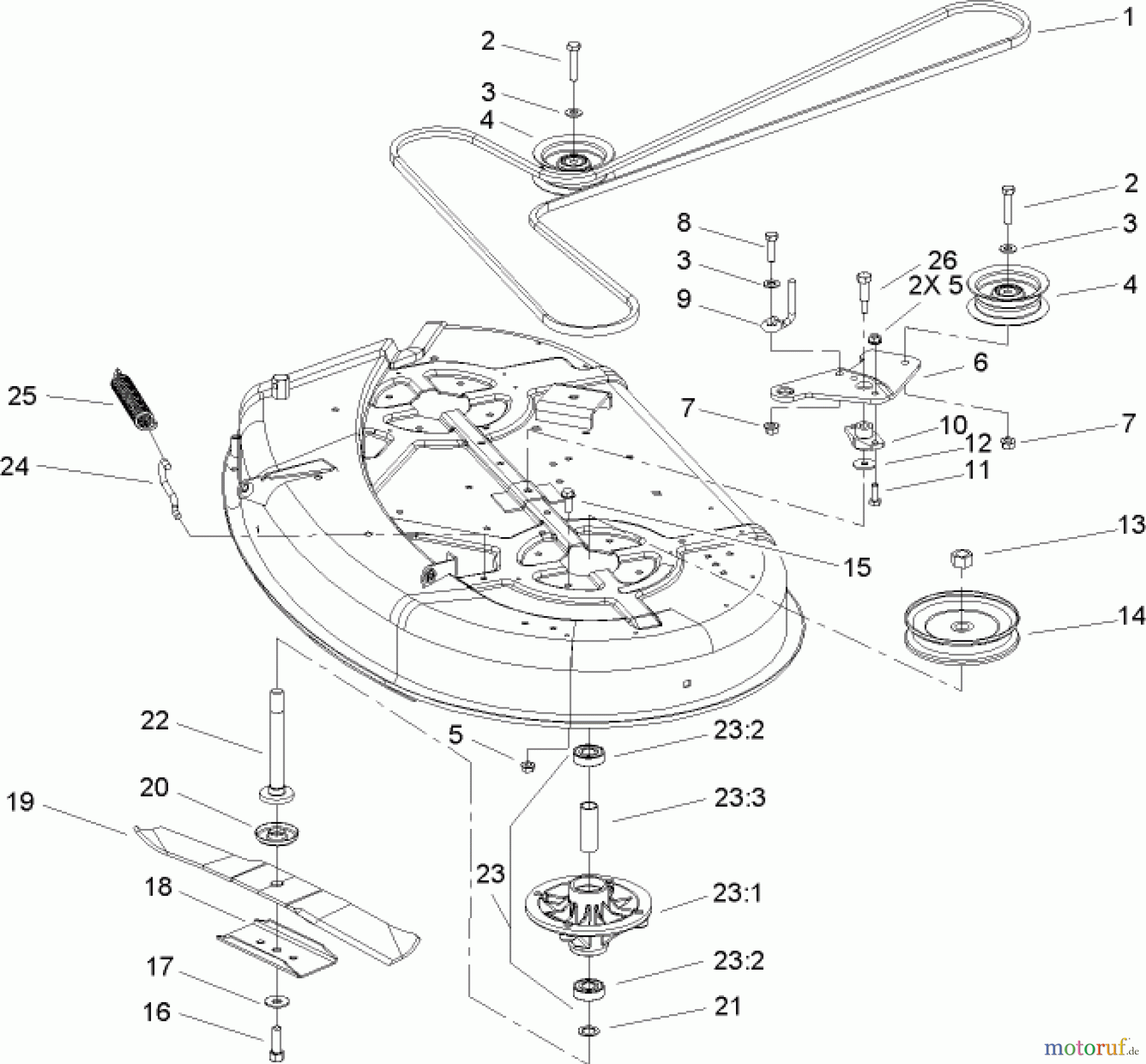  Toro Neu Mowers, Zero-Turn 74330 (Z420) - Toro TimeCutter Z420 Riding Mower, 2005 (250000001-250999999) 42 INCH DECK SPINDLE AND BELT DRIVE ASSEMBLY