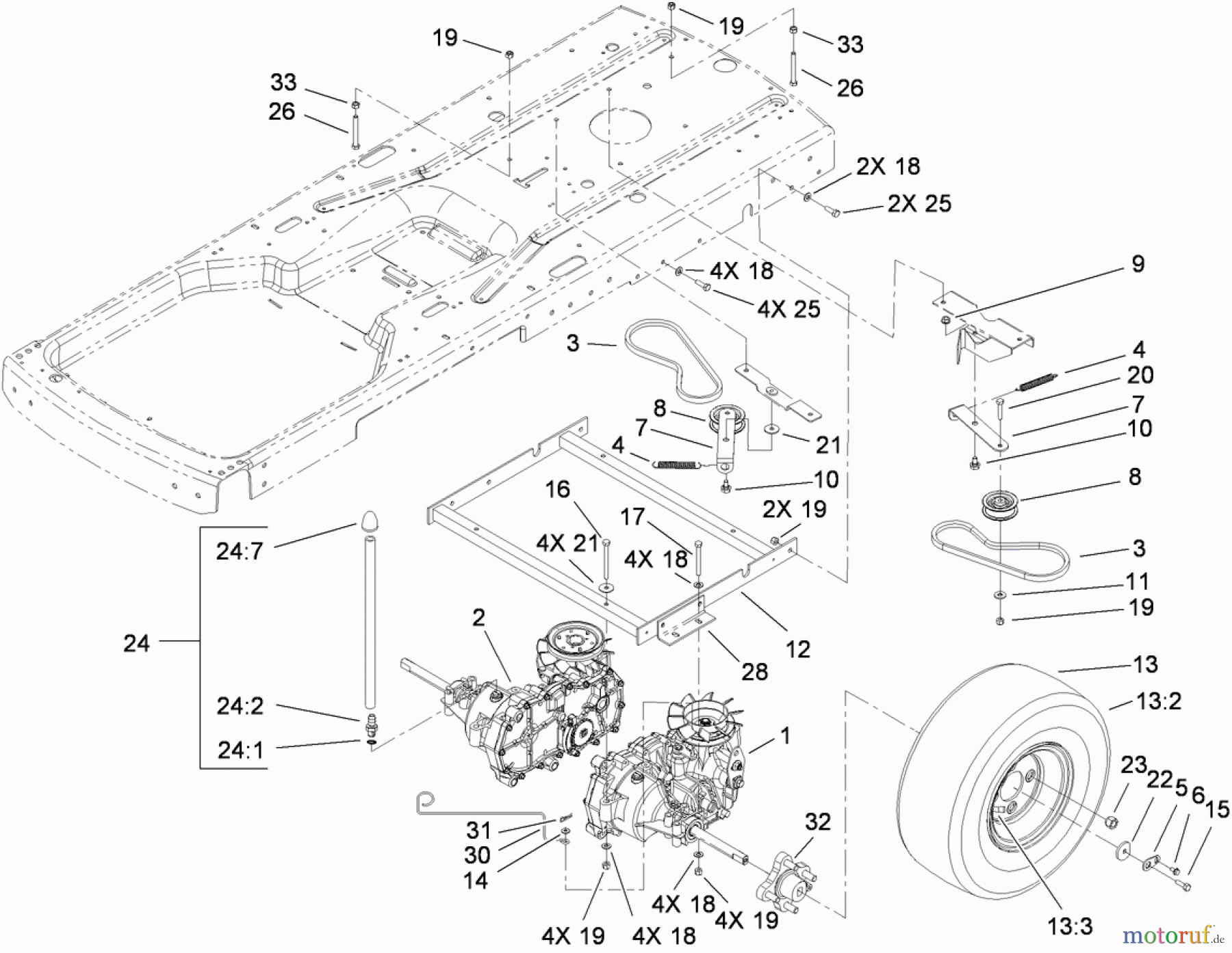  Toro Neu Mowers, Zero-Turn 74330 (Z420) - Toro TimeCutter Z420 Riding Mower, 2005 (250000001-250999999) HYDRO AND BELT DRIVE ASSEMBLY