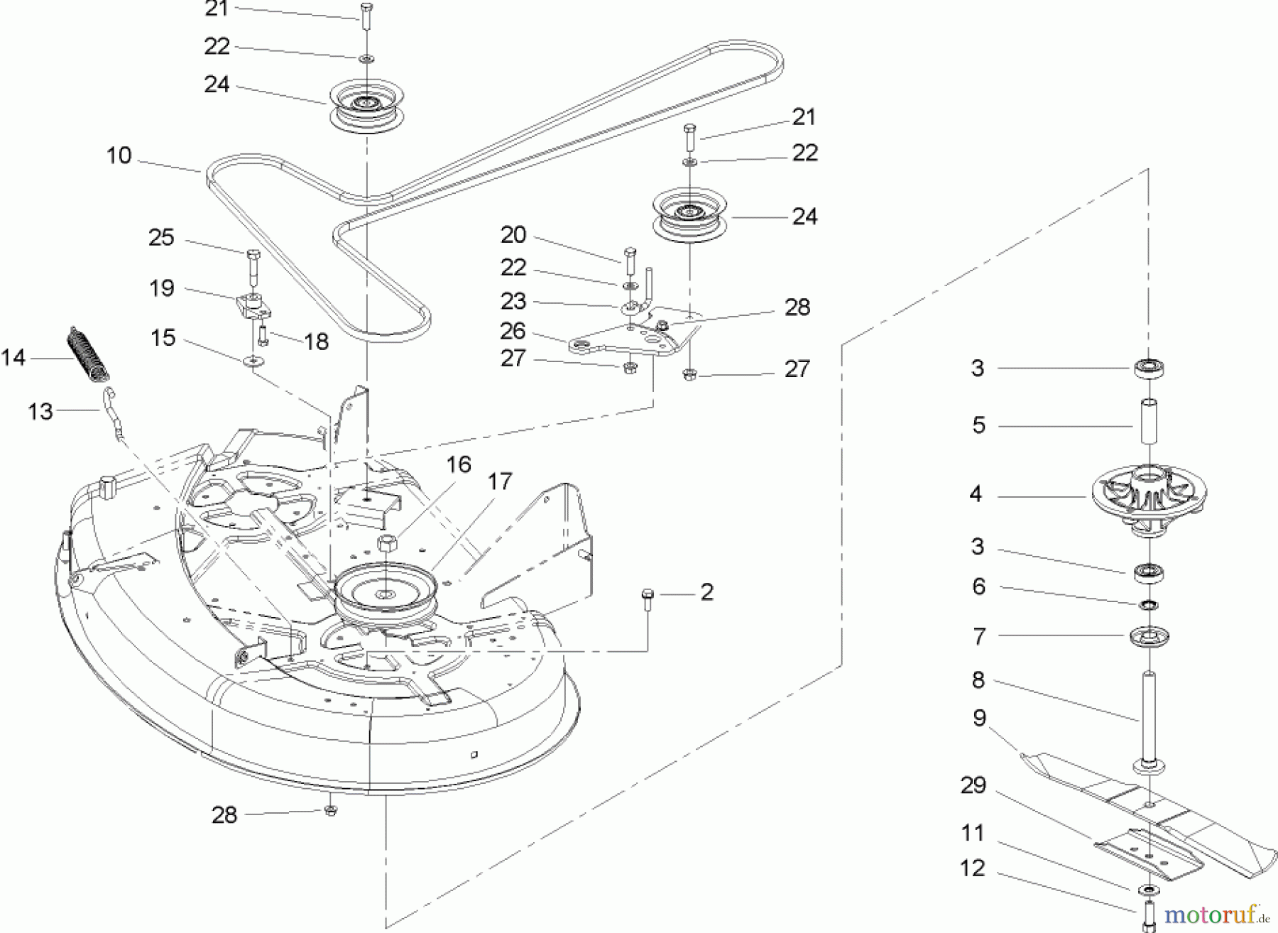  Toro Neu Mowers, Zero-Turn 74350 (17-42Z) - Toro 17-42Z TimeCutter Z Riding Mower, 2004 (240000001-240000178) SPINDLE AND BELT DRIVE ASSEMBLY