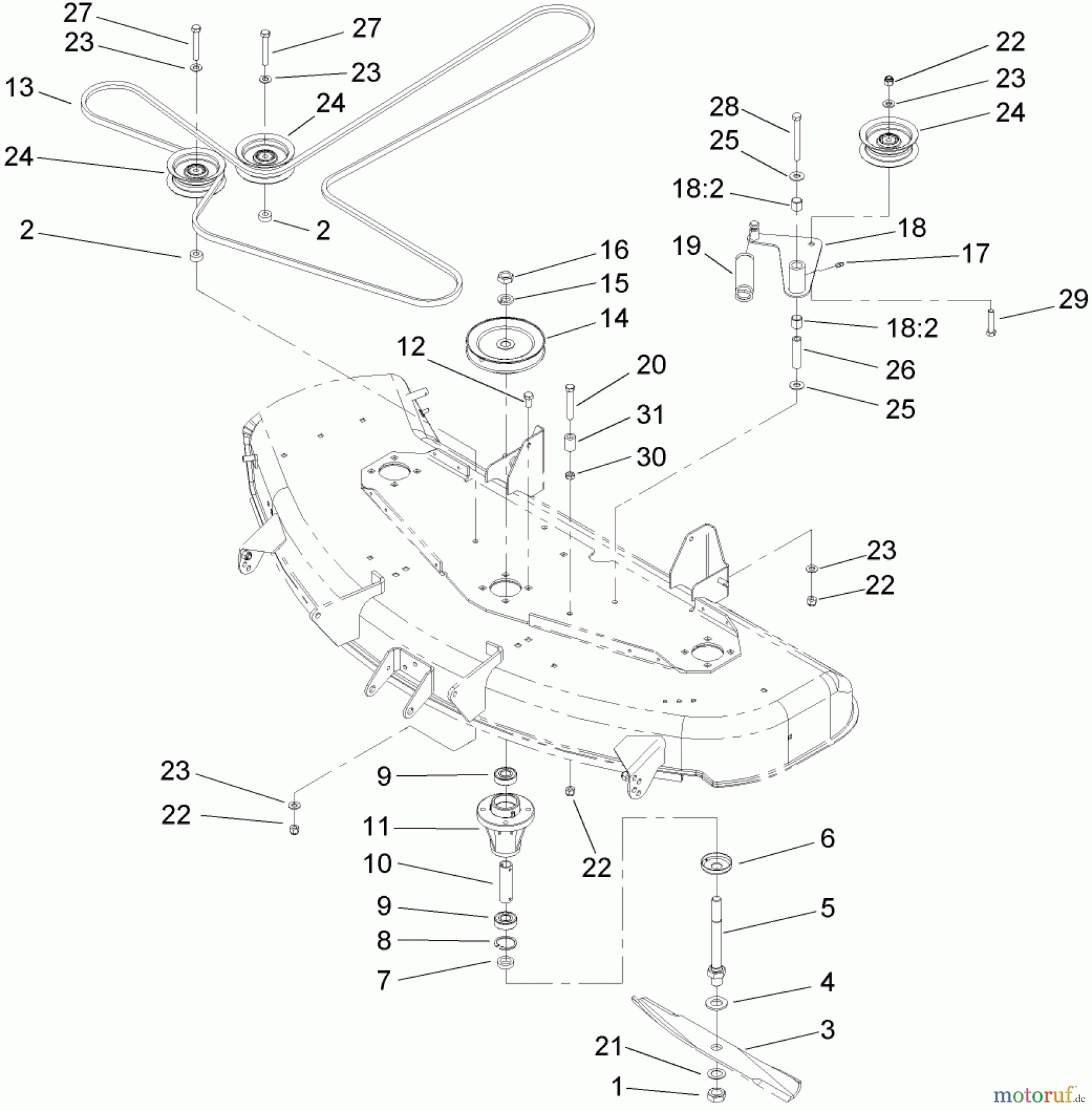 Toro Neu Mowers, Zero-Turn 74352 (Z480) - Toro TimeCutter Z480 Riding Mower, 2005 (250000001-250999999) 48 INCH SPINDLE AND BELT DRIVE ASSEMBLY
