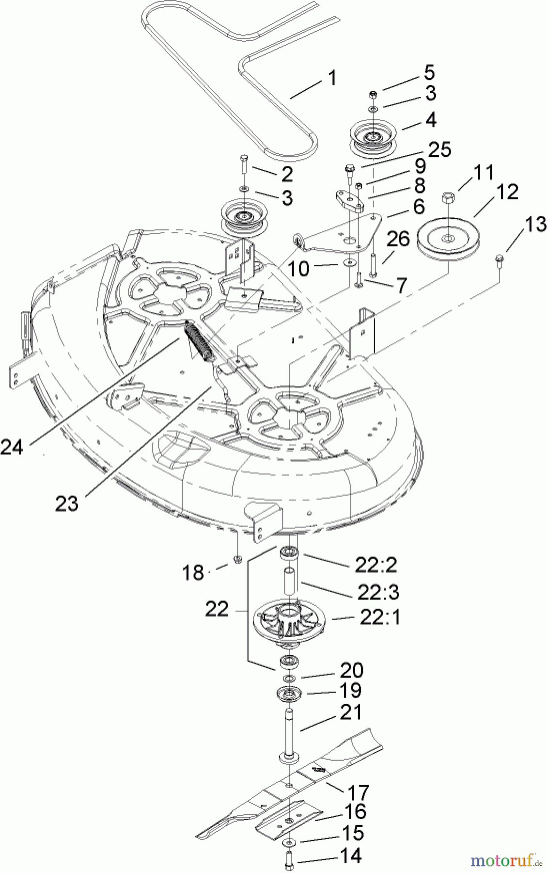 Toro Neu Mowers, Zero-Turn 74360 (Z4200) - Toro TimeCutter Z4200 Riding Mower, 2007 (270000001-270999999) 42 INCH DECK SPINDLE AND BELT DRIVE ASSEMBLY
