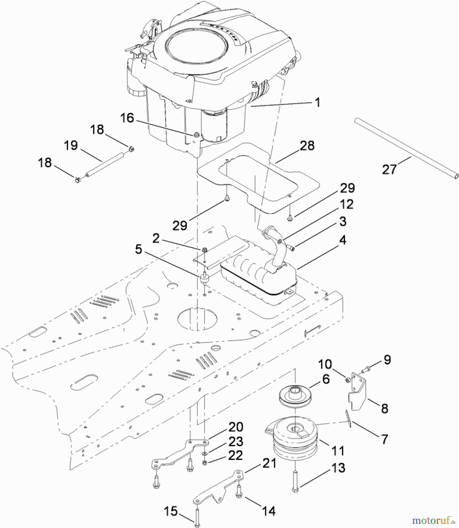 Toro Neu Mowers, Zero-Turn 74360 (Z4200) - Toro TimeCutter Z4200 Riding Mower, 2009 (290001199-290999999) ENGINE, MUFFLER AND CLUTCH ASSEMBLY