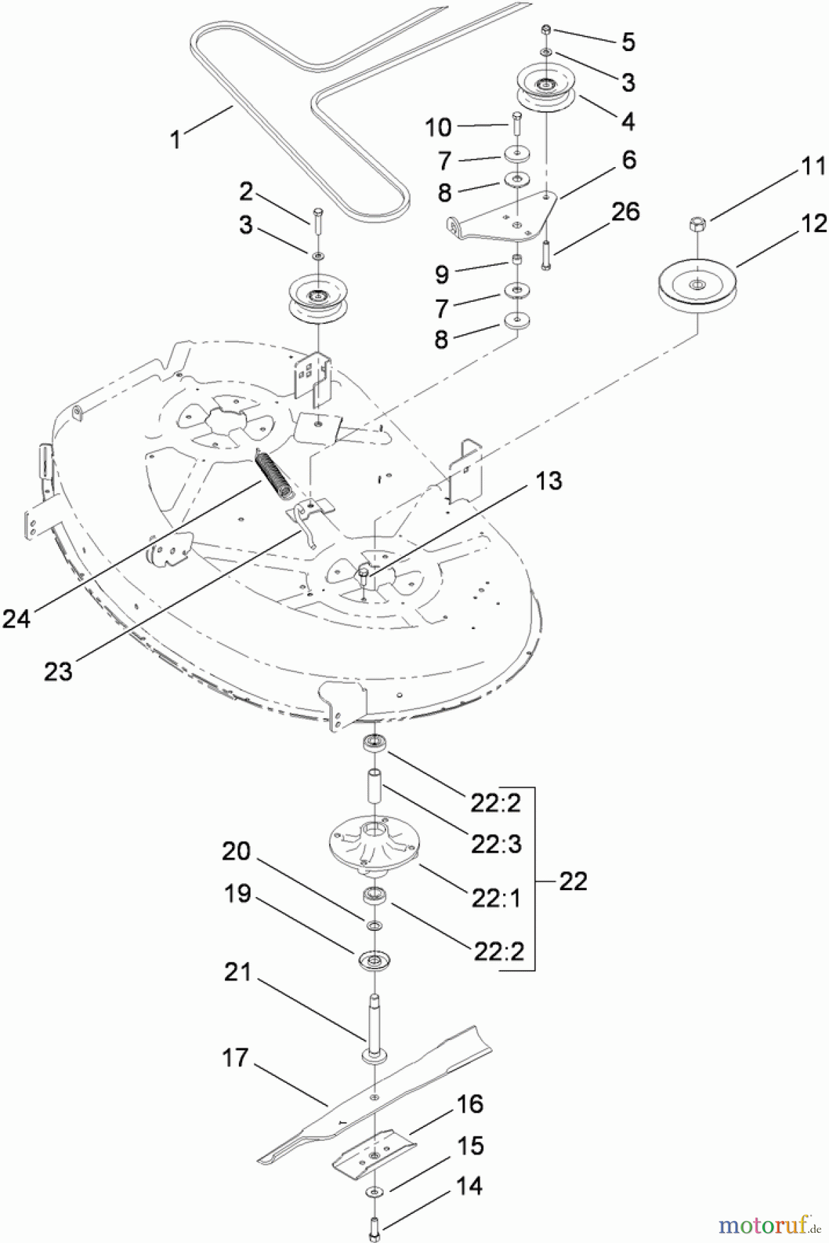 Toro Neu Mowers, Zero-Turn 74365 (Z4235) - Toro TimeCutter Z4235 Riding Mower, 2010 (310000001-310999999) 42 INCH DECK BELT DRIVE, SPINDLE AND BLADE ASSEMBLY