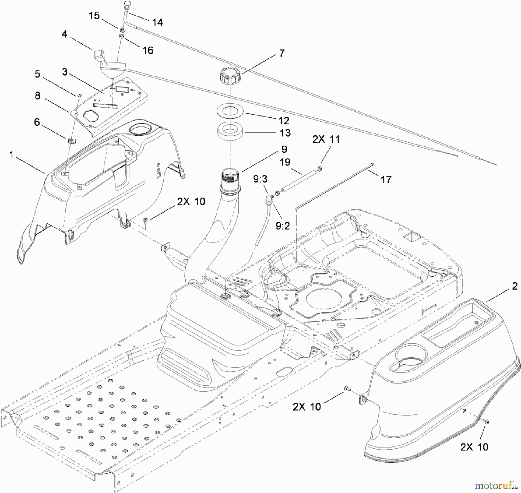 Toro Neu Mowers, Zero-Turn 74365 (Z4235) - Toro TimeCutter Z4235 Riding Mower, 2010 (310000001-310999999) FUEL DELIVERY AND BODY STYLING ASSEMBLY