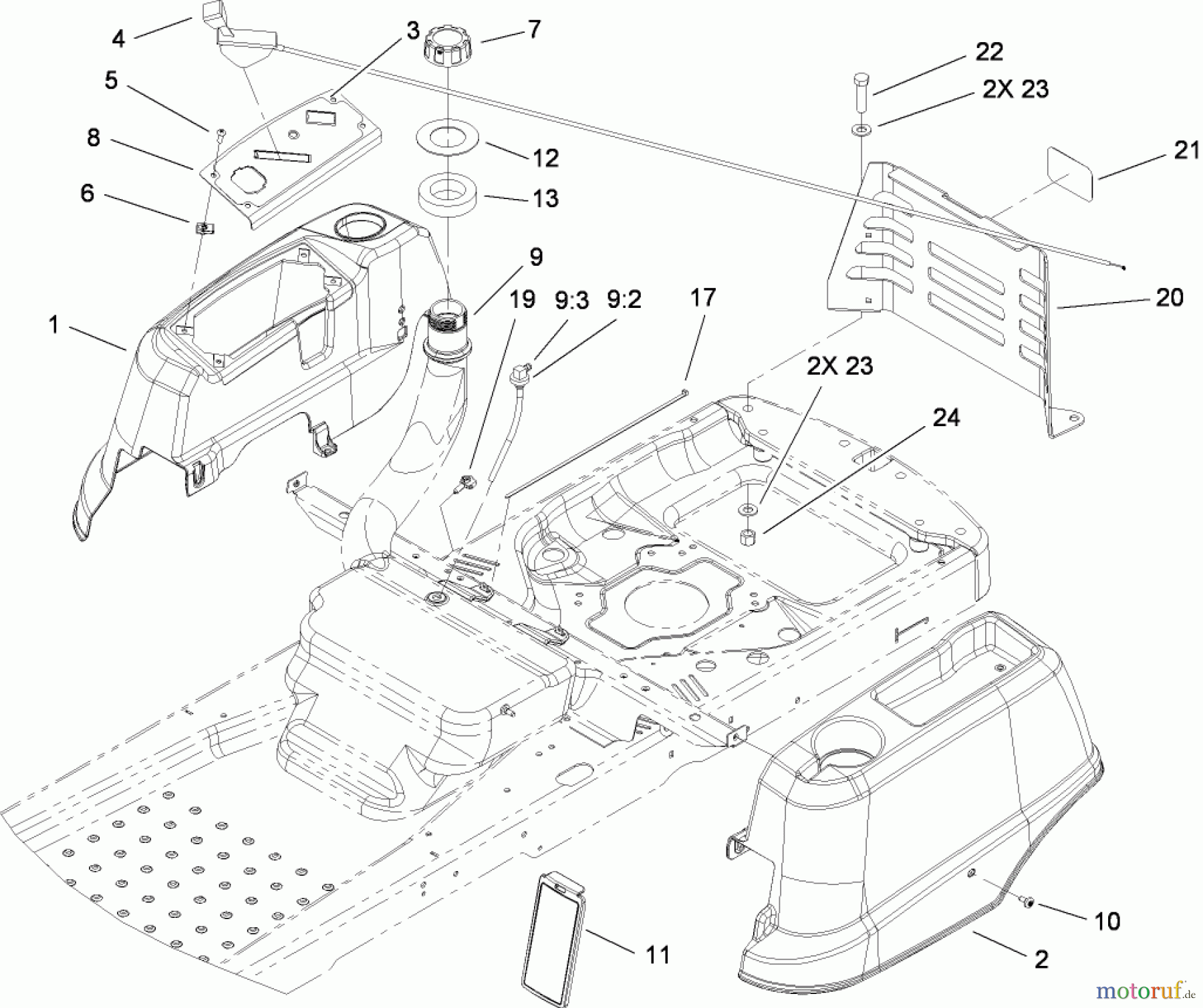 Toro Neu Mowers, Zero-Turn 74370 (Z5000) - Toro TimeCutter Z5000 Riding Mower, 2008 (280000001-280999999) STYLING AND FUEL SYSTEM ASSEMBLY