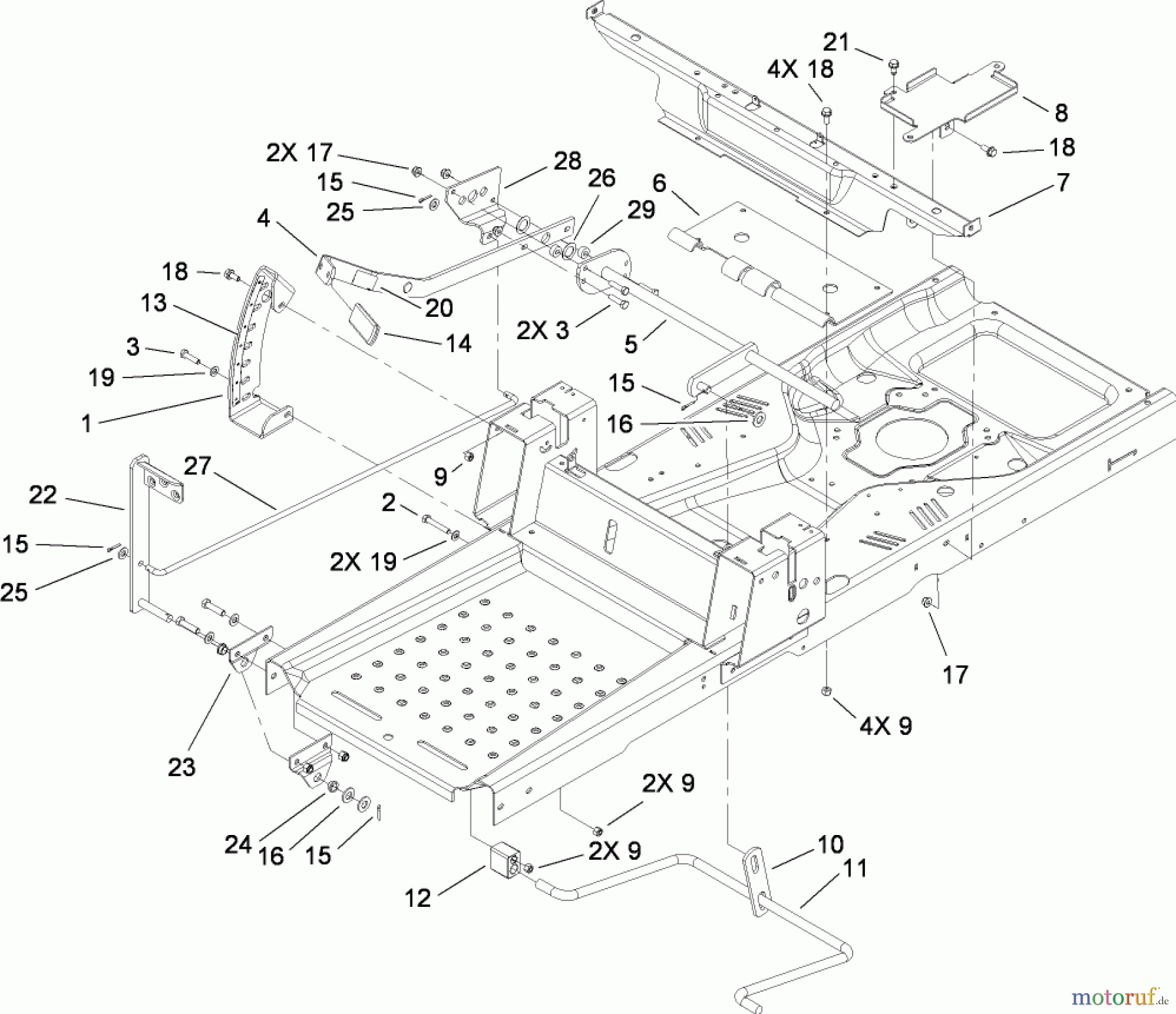  Toro Neu Mowers, Zero-Turn 74374 (Z5040) - Toro TimeCutter Z5040 Riding Mower, 2008 (280000001-280999999) DECK LIFT AND SEAT SUPPORT ASSEMBLY