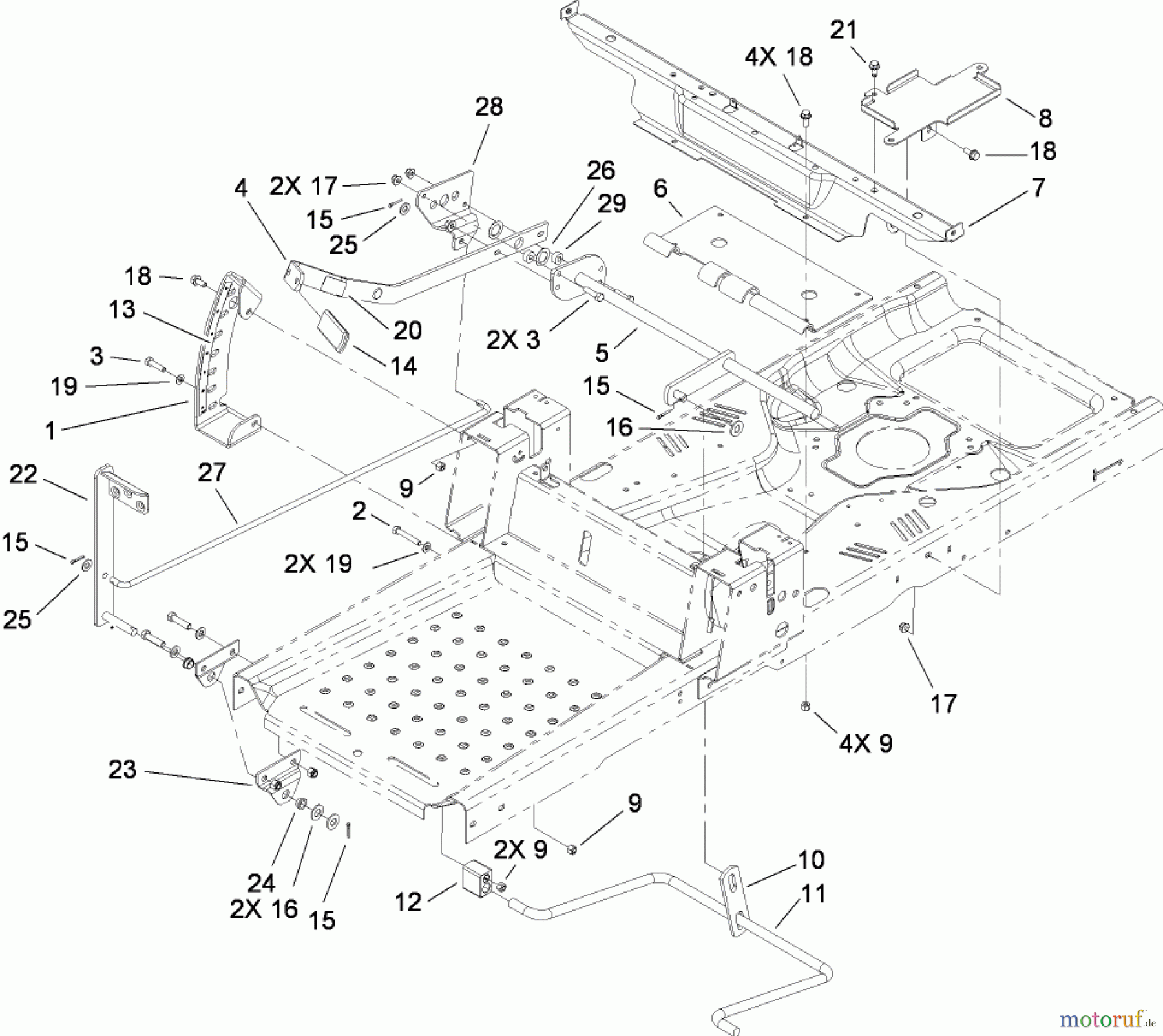 Toro Neu Mowers, Zero-Turn 74375 (Z5060) - Toro TimeCutter Z5060 Riding Mower, 2008 (280000001-280999999) DECK LIFT AND SEAT SUPPOORT ASSEMBLY