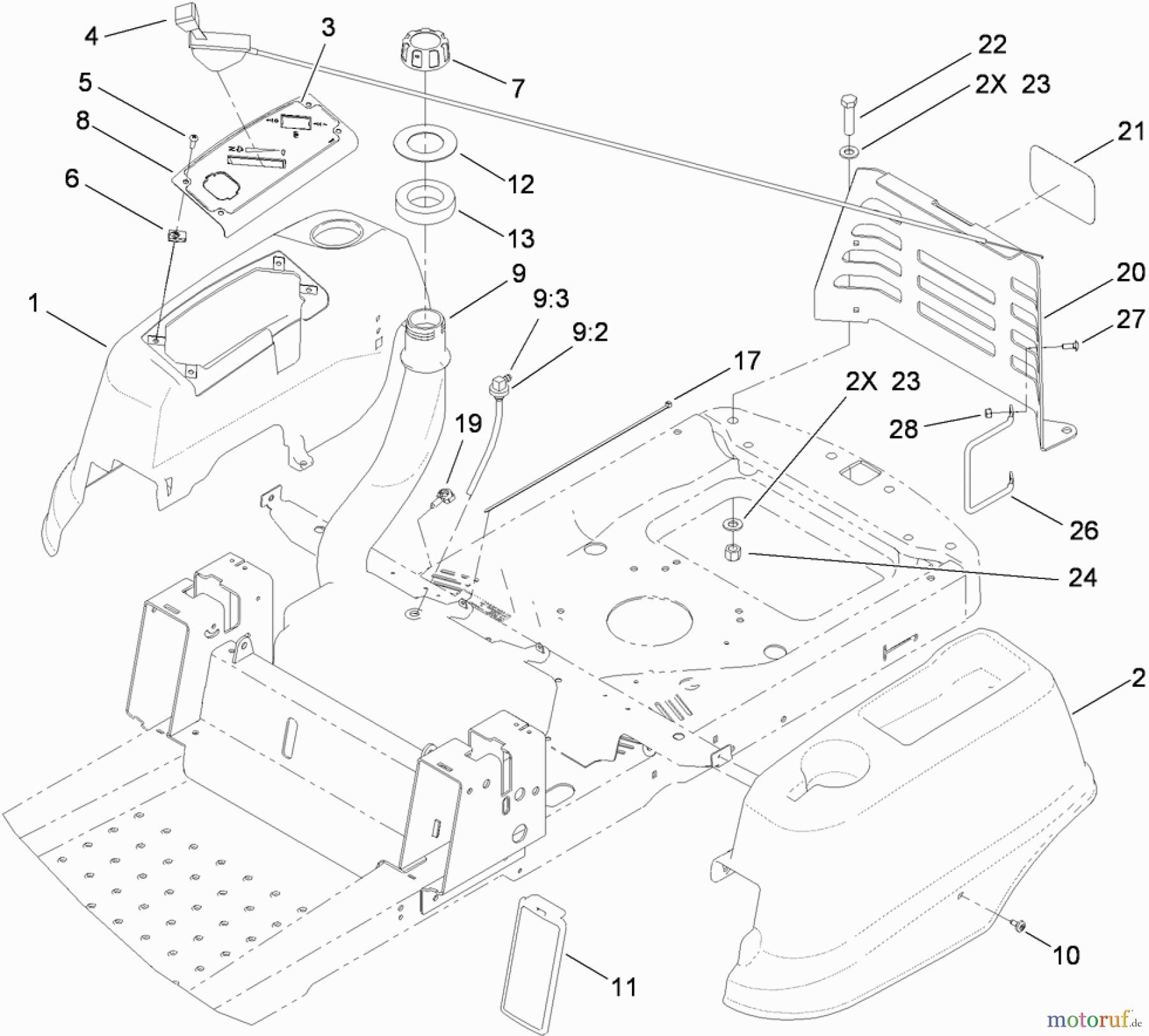 Toro Neu Mowers, Zero-Turn 74380 (Z4200) - Toro TimeCutter Z4200 Riding Mower, 2009 (290000001-290000325) STYLING AND FUEL SYSTEM ASSEMBLY