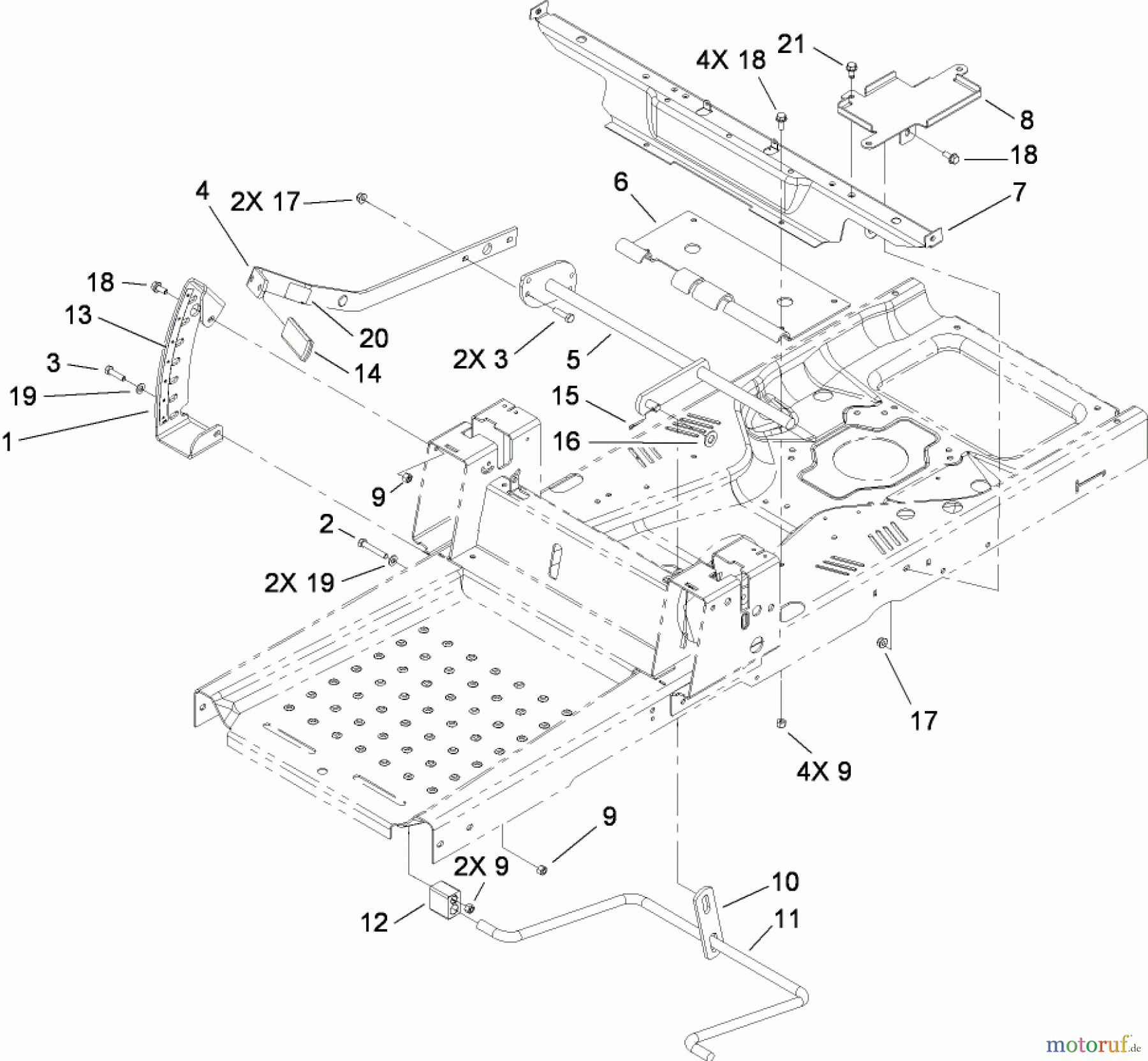 Toro Neu Mowers, Zero-Turn 74381 (Z4202) - Toro TimeCutter Z4202 Riding Mower, 2009 (290000001-290000210) DECK LIFT AND SEAT SUPPORT ASSEMBLY