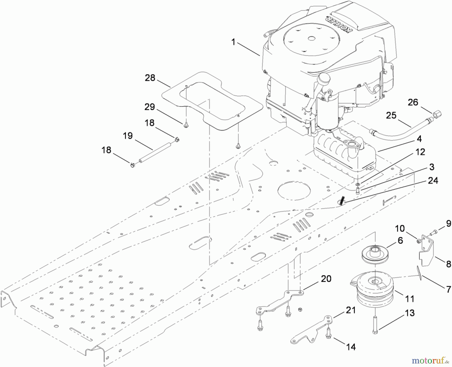 Toro Neu Mowers, Zero-Turn 74381 (Z4202) - Toro TimeCutter Z4202 Riding Mower, 2009 (290000001-290000210) ENGINE, CLUTCH AND EXHAUST ASSEMBLY