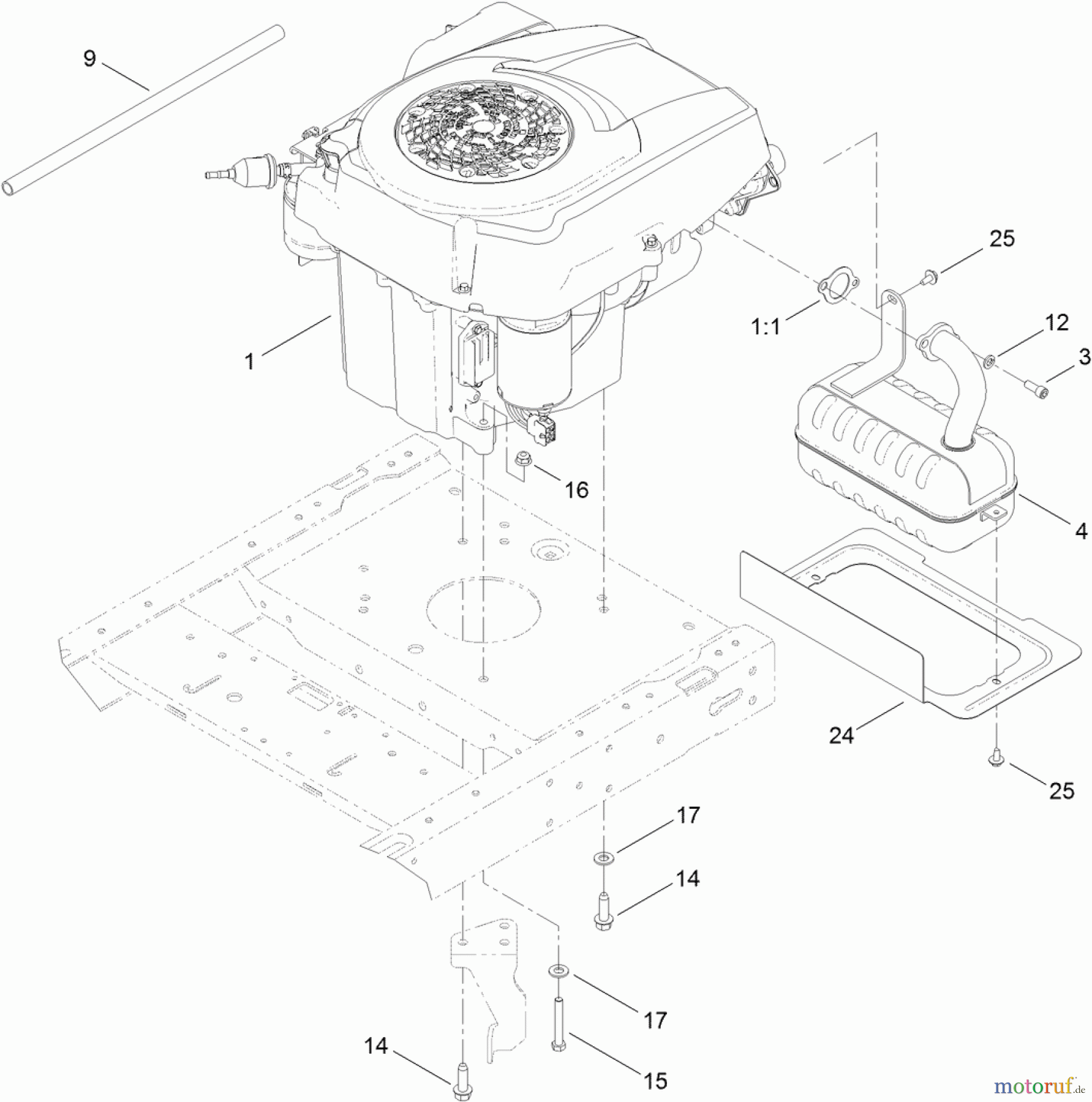 Toro Neu Mowers, Zero-Turn 74385 (ZS 3200) - Toro TimeCutter ZS 3200 Riding Mower, 2012 (SN 312000001-312999999) ENGINE AND EXHAUST ASSEMBLY