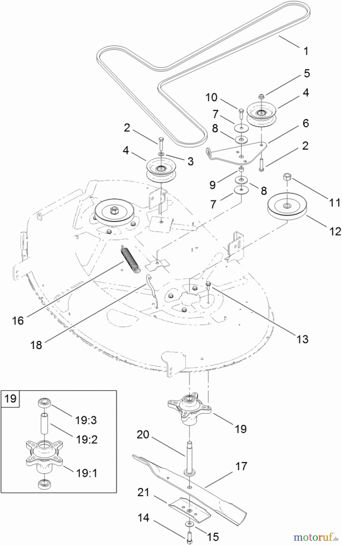  Toro Neu Mowers, Zero-Turn 74386 (ZS 4200) - Toro TimeCutter ZS 4200 Riding Mower, 2011 (311000001-311999999) 42 INCH DECK, BELT AND BLADE ASSEMBLY
