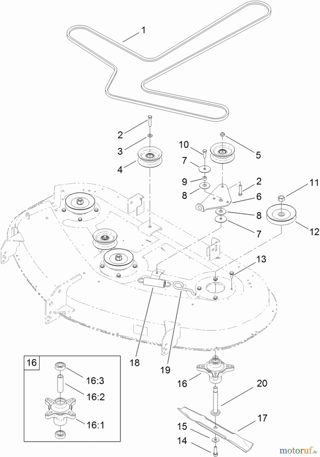 Toro Neu Mowers, Zero-Turn 74387 (ZS 5000) - Toro TimeCutter ZS 5000 Riding Mower, 2011 (311000001-311999999) 50 INCH DECK, BELT AND MULCH BLADE ASSEMBLY