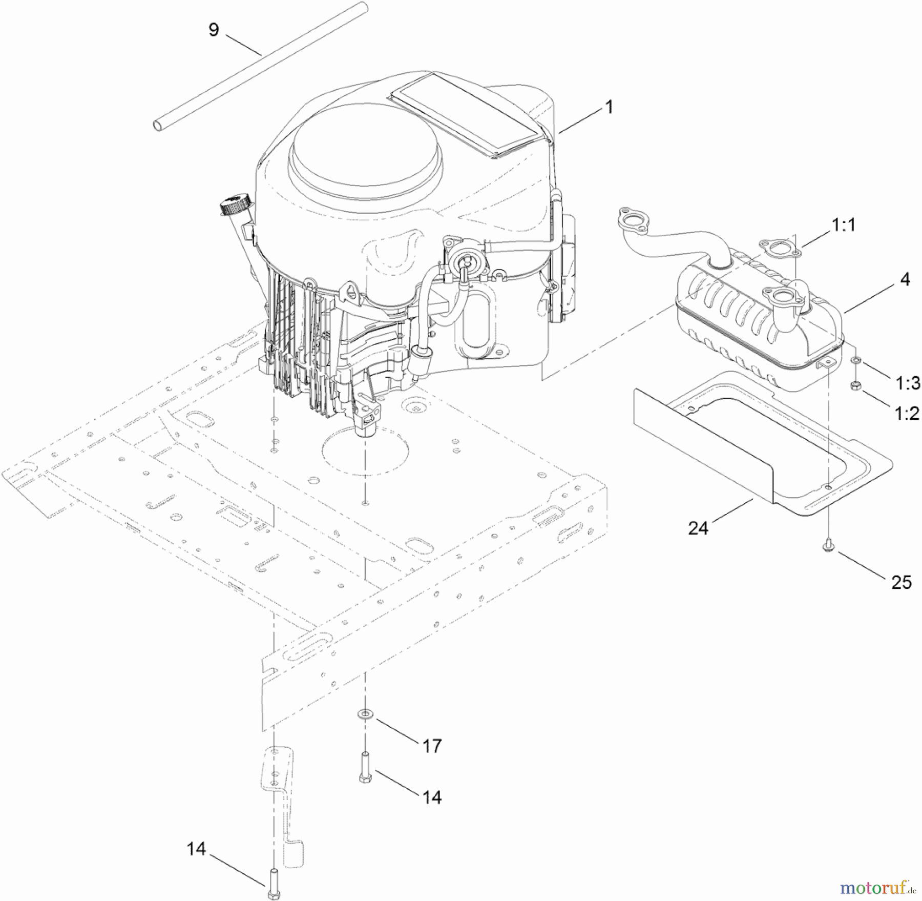 Toro Neu Mowers, Zero-Turn 74387 (ZS 5000) - Toro TimeCutter ZS 5000 Riding Mower, 2012 (SN 312000001-312999999) ENGINE AND EXHAUST ASSEMBLY