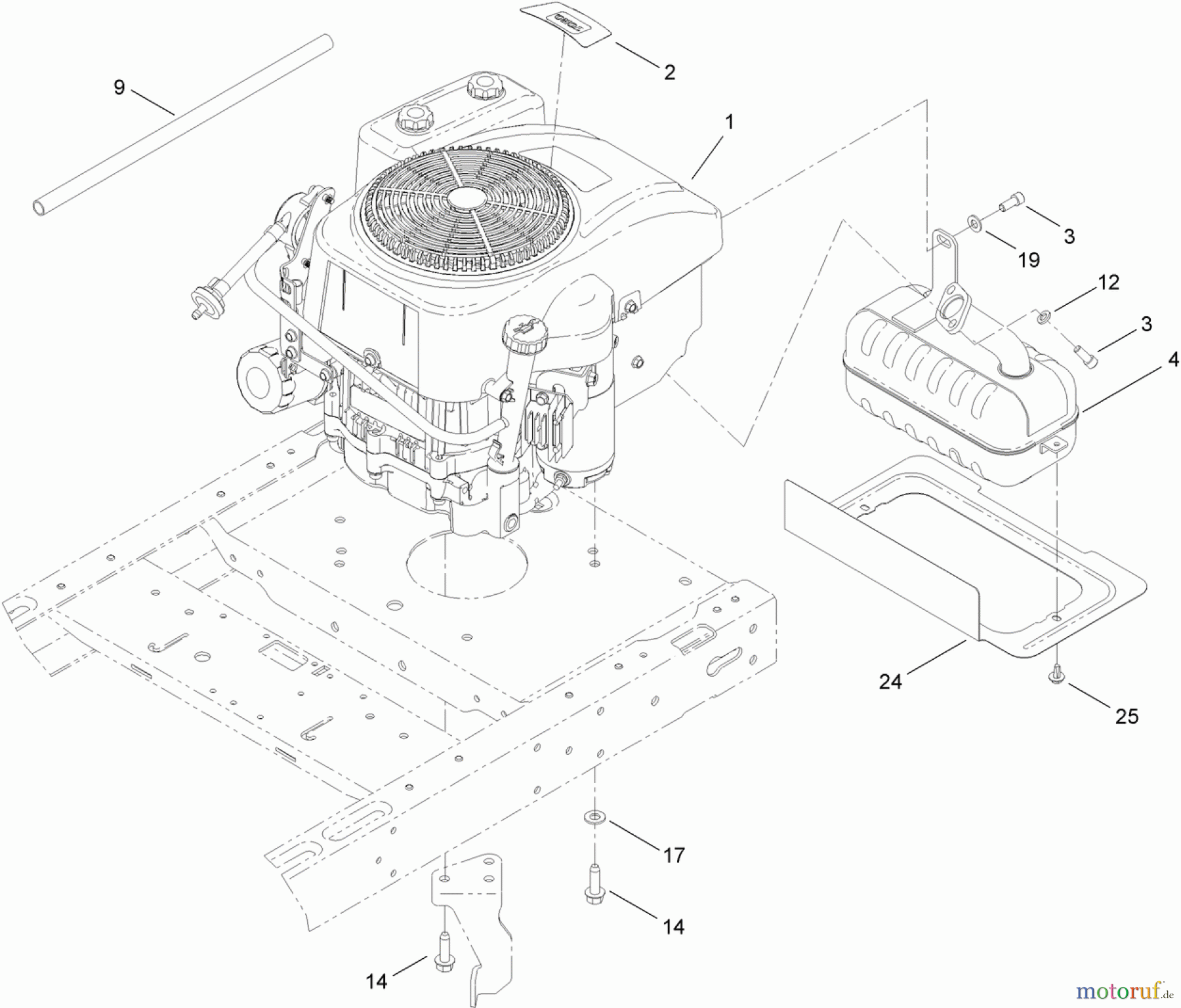 Toro Neu Mowers, Zero-Turn 74388 (ZS 3200S) - Toro TimeCutter ZS 3200S Riding Mower, 2012 (SN 312000001-312999999) ENGINE AND EXHAUST ASSEMBLY