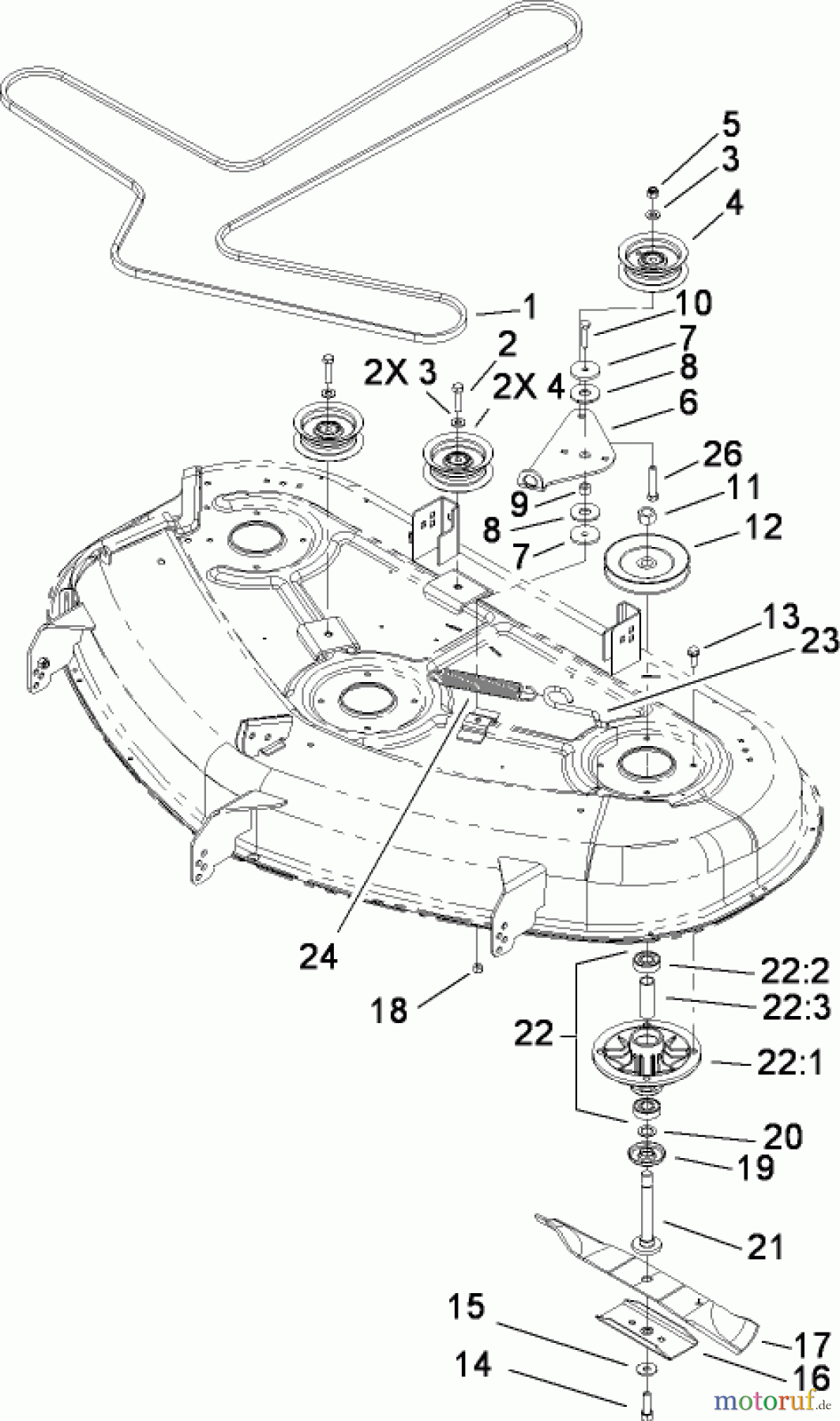 Toro Neu Mowers, Zero-Turn 74391 (Z5000) - Toro TimeCutter Z5000 Riding Mower, 2008 (280000001-280999999) 50 INCH DECK SPINDLE AND BELT DRIVE ASSEMBLY