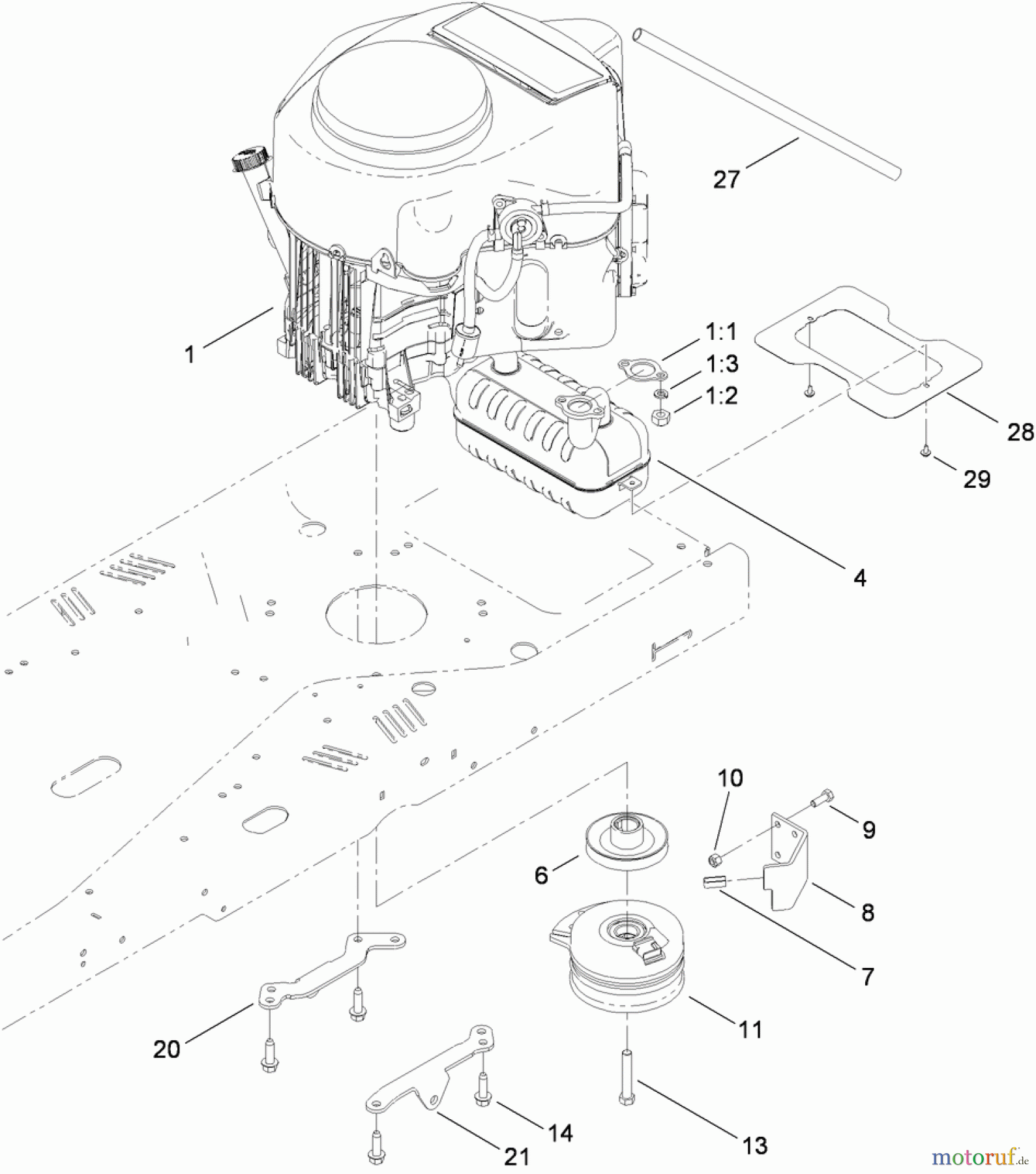 Toro Neu Mowers, Zero-Turn 74398 (Z5035) - Toro TimeCutter Z5035 Riding Mower, 2010 (310000001-310999999) ENGINE AND CLUTCH ASSEMBLY