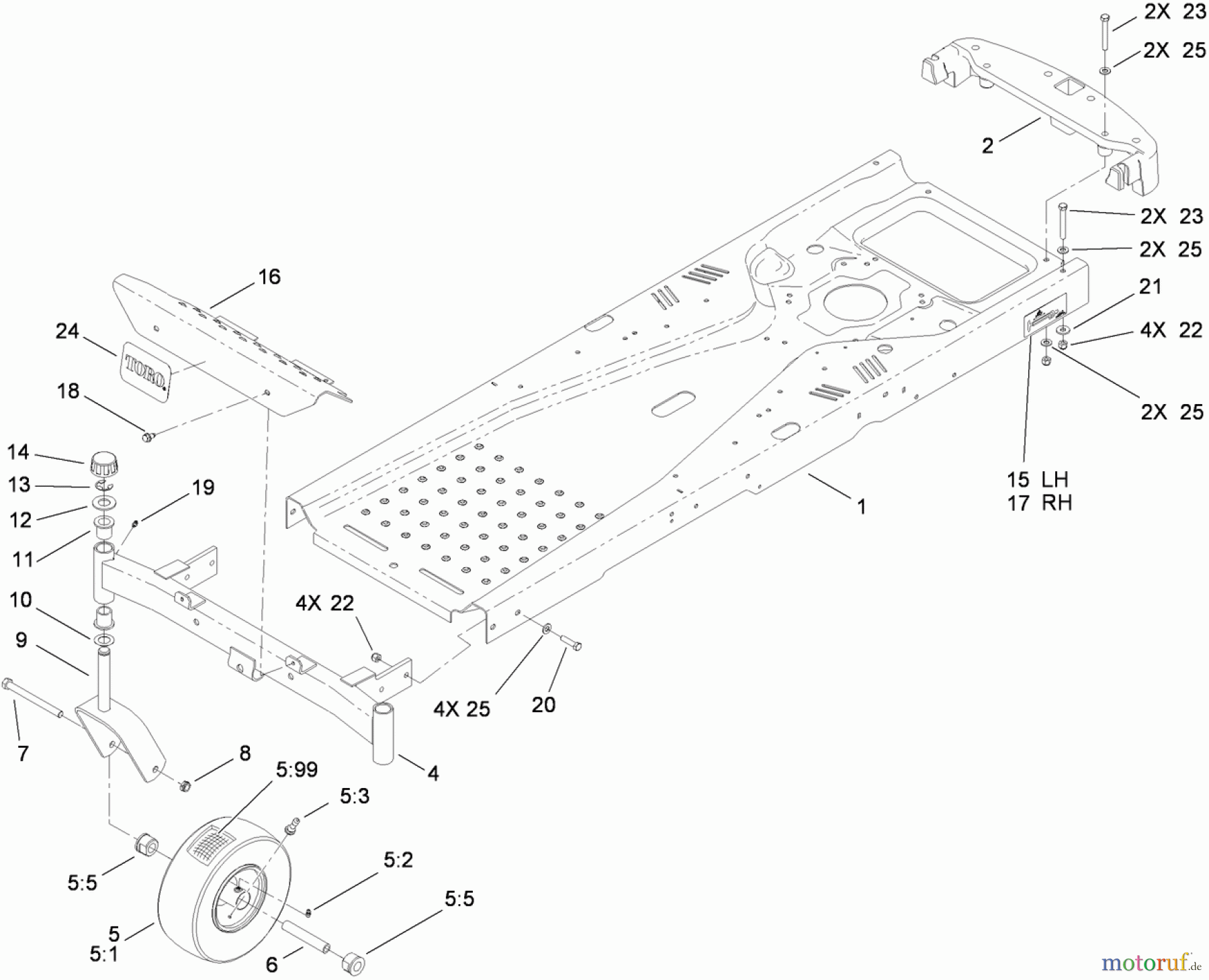 Toro Neu Mowers, Zero-Turn 74398 (Z5035) - Toro TimeCutter Z5035 Riding Mower, 2010 (310000001-310999999) FRAME AND CASTER WHEEL ASSEMBLY