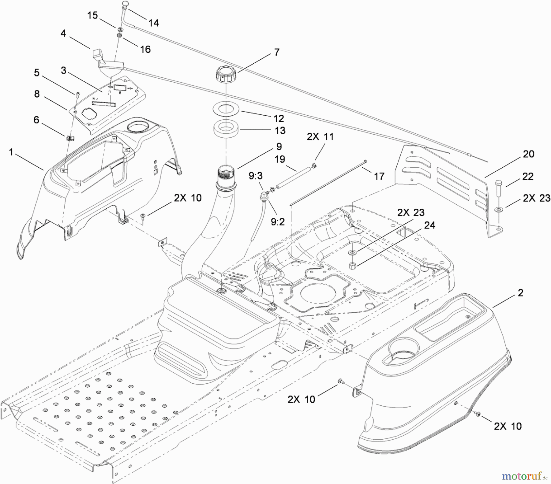 Toro Neu Mowers, Zero-Turn 74398 (Z5035) - Toro TimeCutter Z5035 Riding Mower, 2010 (310000001-310999999) FUEL DELIVERY AND BODY STYLING ASSEMBLY