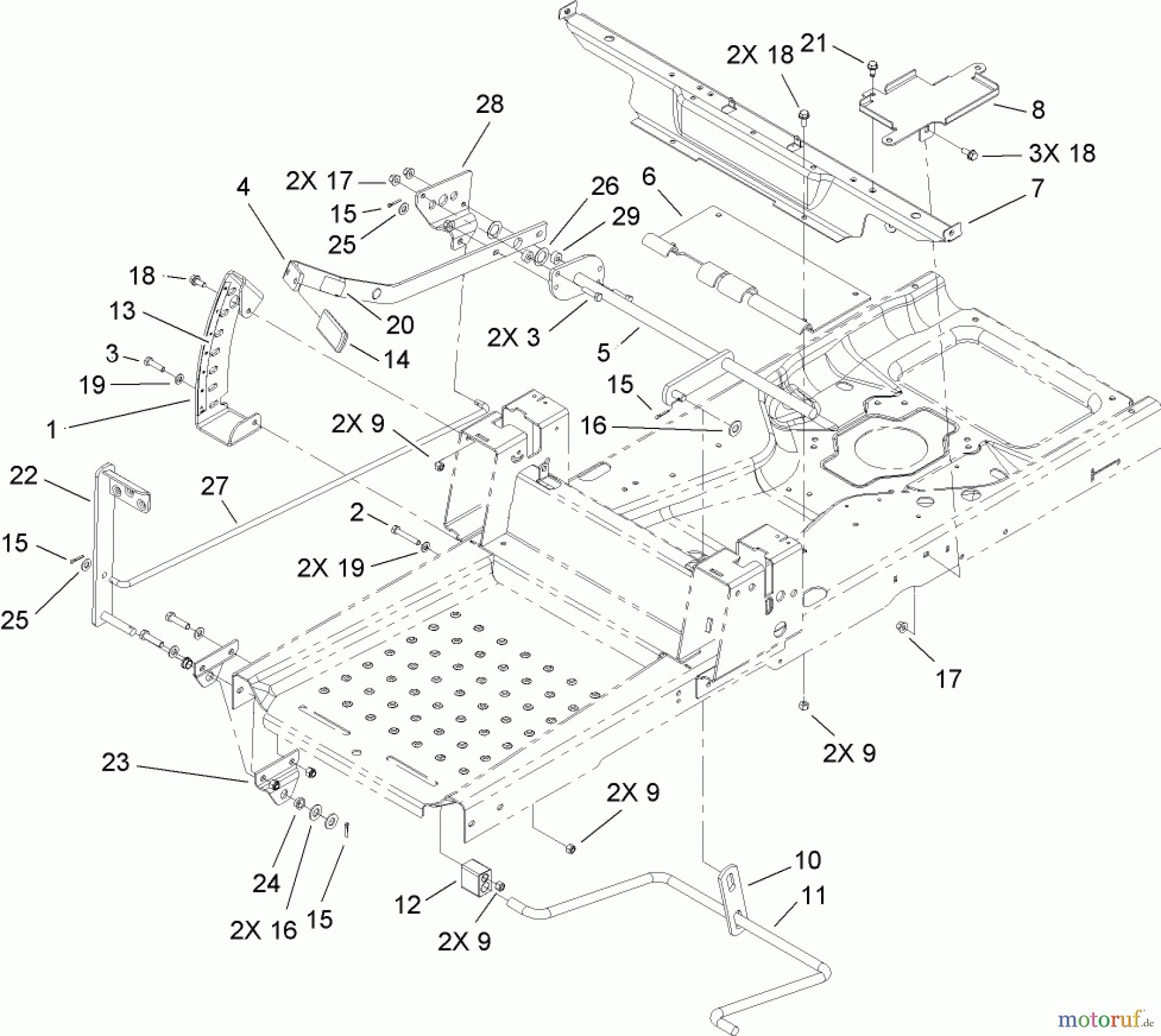 Toro Neu Mowers, Zero-Turn 74399 (Z5020) - Toro TimeCutter Z5020 Riding Mower, 2007 (270000001-270999999) DECK LIFT AND SEAT SUPPORT ASSEMBLY
