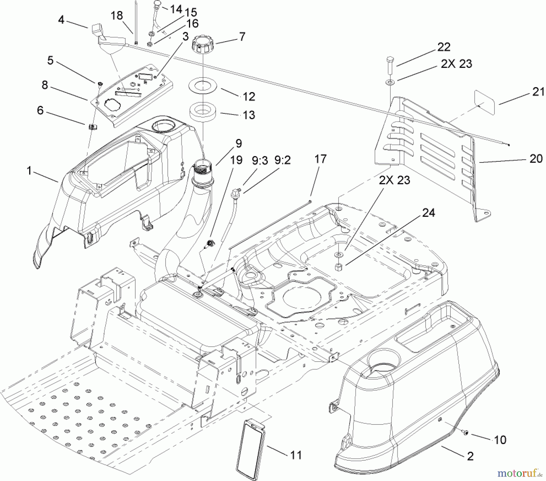 Toro Neu Mowers, Zero-Turn 74399 (Z5020) - Toro TimeCutter Z5020 Riding Mower, 2007 (270000001-270999999) STYLING AND FUEL SYSTEM ASSEMBLY