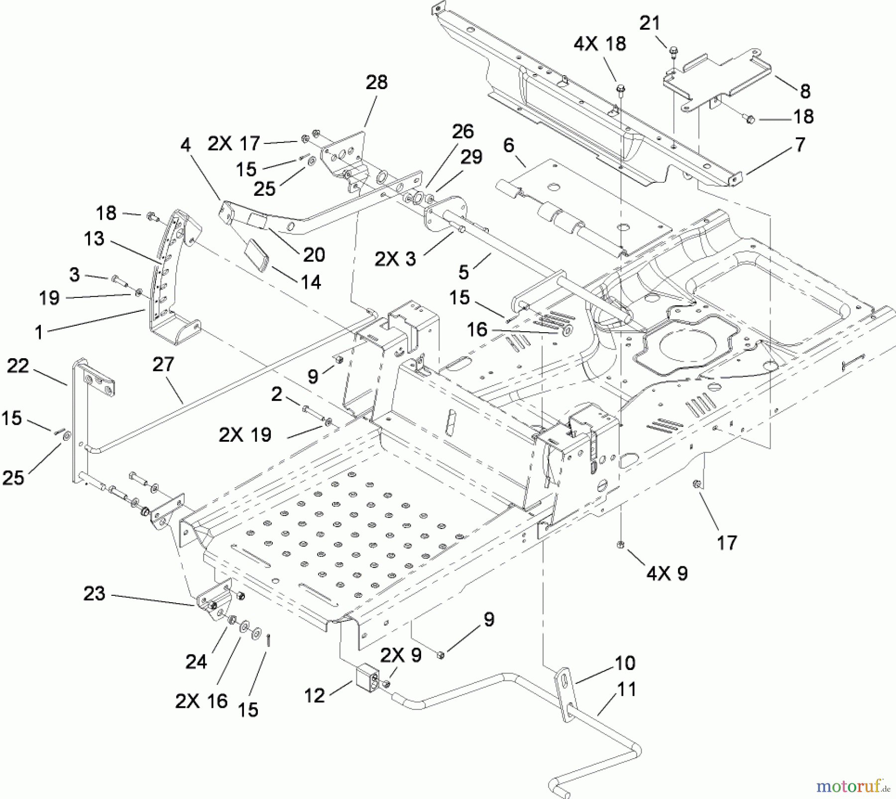 Toro Neu Mowers, Zero-Turn 74399 (Z5020) - Toro TimeCutter Z5020 Riding Mower, 2008 (280000001-280999999) DECK LIFT AND SEAT SUPPORT ASSEMBLY