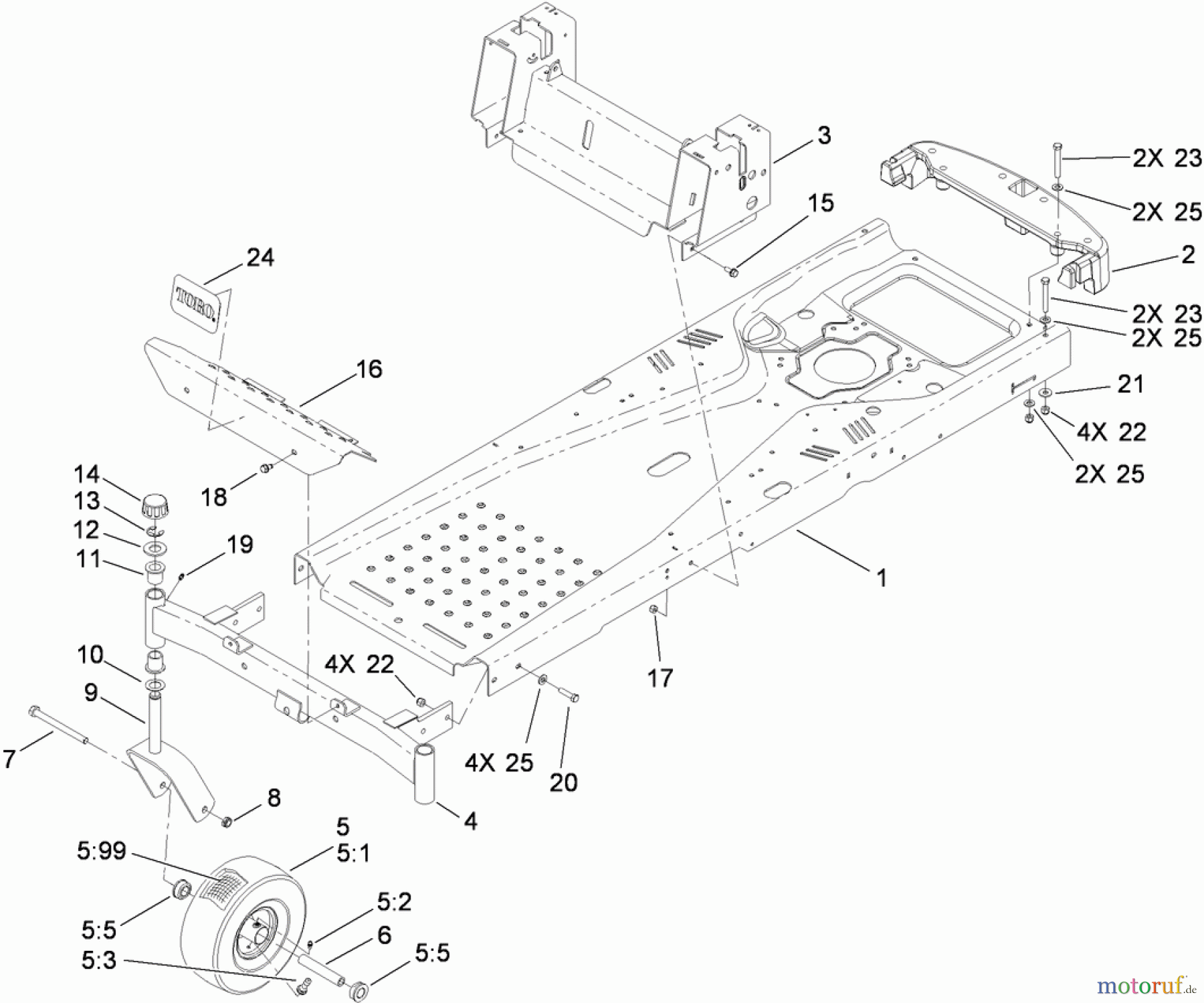 Toro Neu Mowers, Zero-Turn 74399 (Z5020) - Toro TimeCutter Z5020 Riding Mower, 2009 (290000440-290999999) FRAME AND CASTOR WHEEL ASSEMBLY