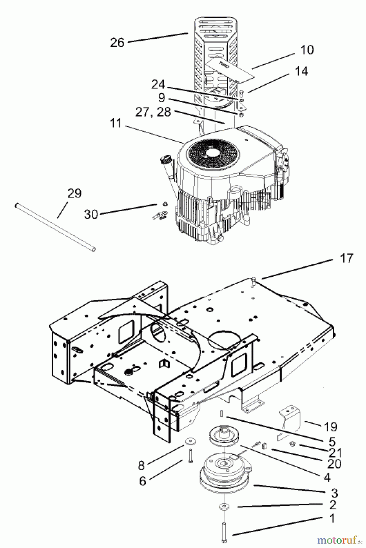 Toro Neu Mowers, Zero-Turn 74401 (17-44ZX) - Toro 17-44ZX TimeCutter ZX Riding Mower, 2003 (230000001-230999999) ENGINE AND CLUTCH ASSEMBLY