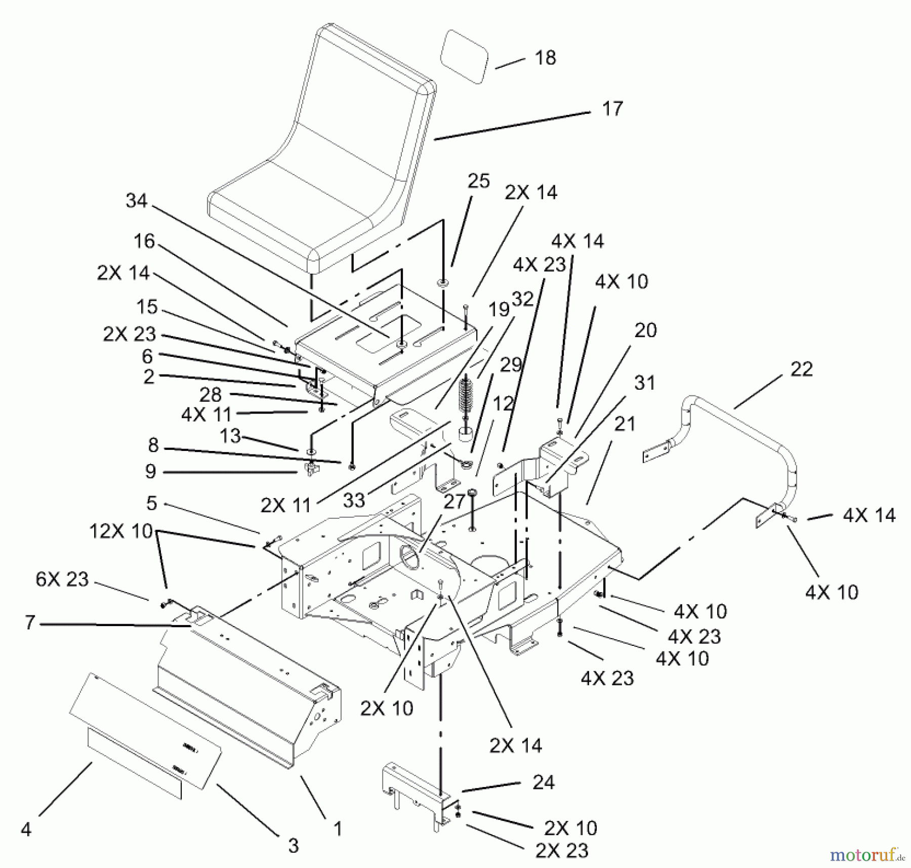 Toro Neu Mowers, Zero-Turn 74401 (17-44ZX) - Toro 17-44ZX TimeCutter ZX Riding Mower, 2003 (230000001-230999999) MAIN FRAME ASSEMBLY