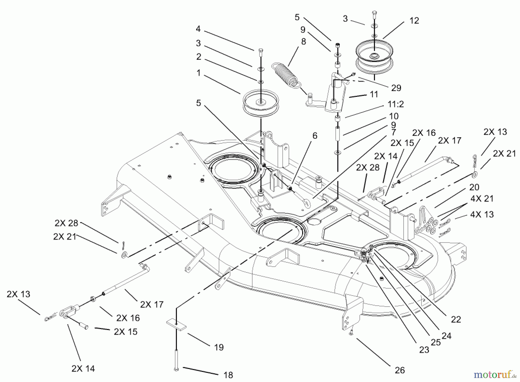  Toro Neu Mowers, Zero-Turn 74401 (17-44ZX) - Toro 17-44ZX TimeCutter ZX Riding Mower, 2004 (240000001-240999999) 44IN DECK BELT DRIVE AND LIFT ASSEMBLY