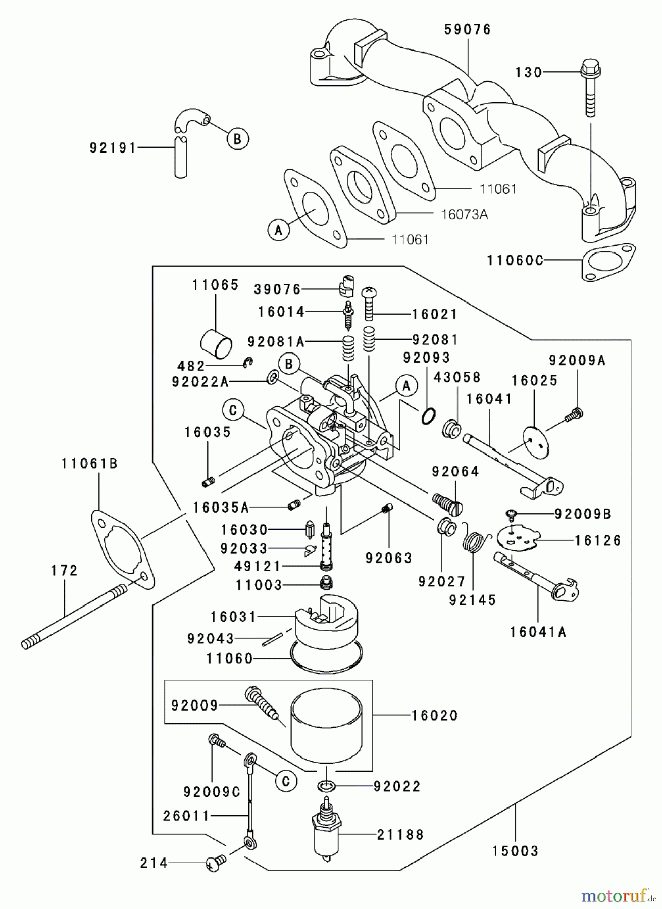  Toro Neu Mowers, Zero-Turn 74401 (17-44ZX) - Toro 17-44ZX TimeCutter ZX Riding Mower, 2004 (240000001-240999999) CARBURETOR ASSEMBLY KAWASAKI FH500V-BS36