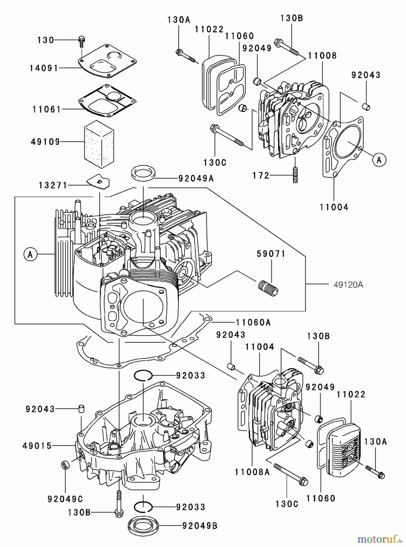  Toro Neu Mowers, Zero-Turn 74401 (17-44ZX) - Toro 17-44ZX TimeCutter ZX Riding Mower, 2004 (240000001-240999999) CYLINDER AND CRANKCASE ASSEMBLY KAWASAKI FH500V-BS36