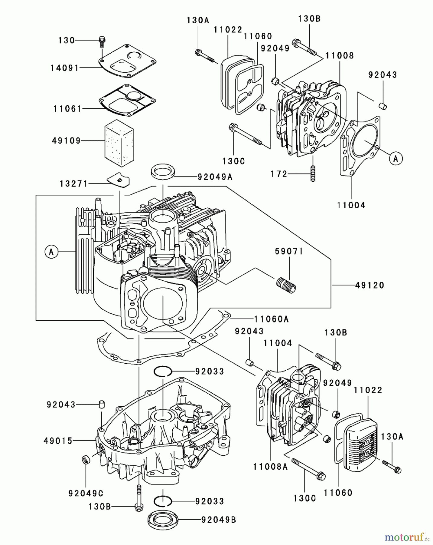 Toro Neu Mowers, Zero-Turn 74401 (Z17-44) - Toro Z17-44 TimeCutter Z Riding Mower, 2002 (220000001-220999999) CYLINDER / CRANKCASE ASSEMBLY KAWASAKI FH500V-AS36