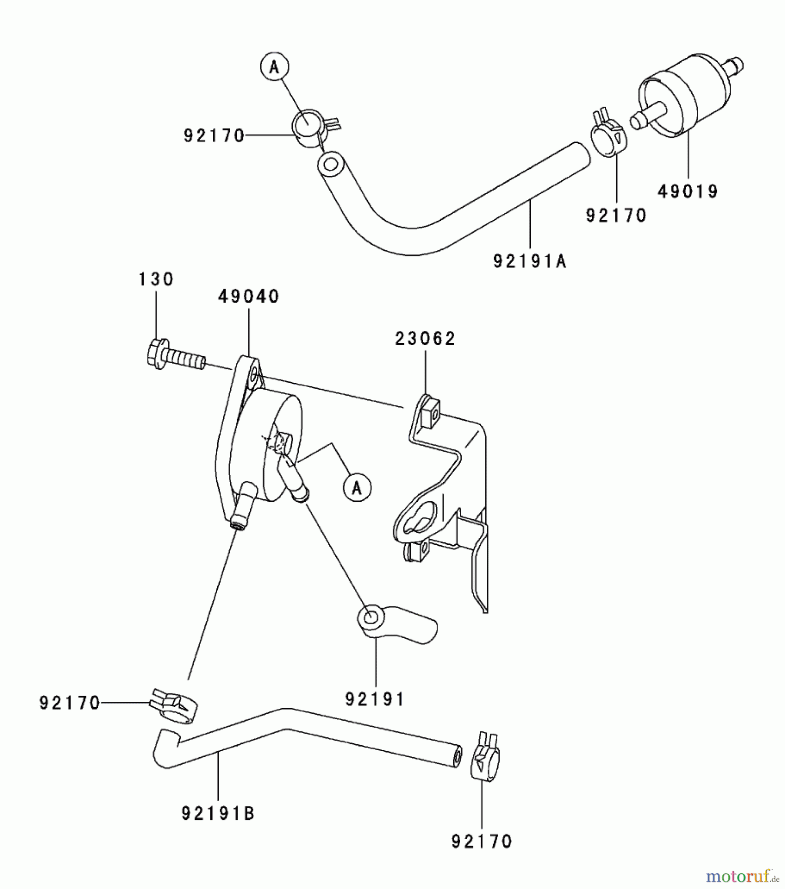  Toro Neu Mowers, Zero-Turn 74401 (Z17-44) - Toro Z17-44 TimeCutter Z Riding Mower, 2002 (220000001-220999999) FUEL TANK / FUEL VALVE ASSEMBLY KAWASAKI FH500V-AS36