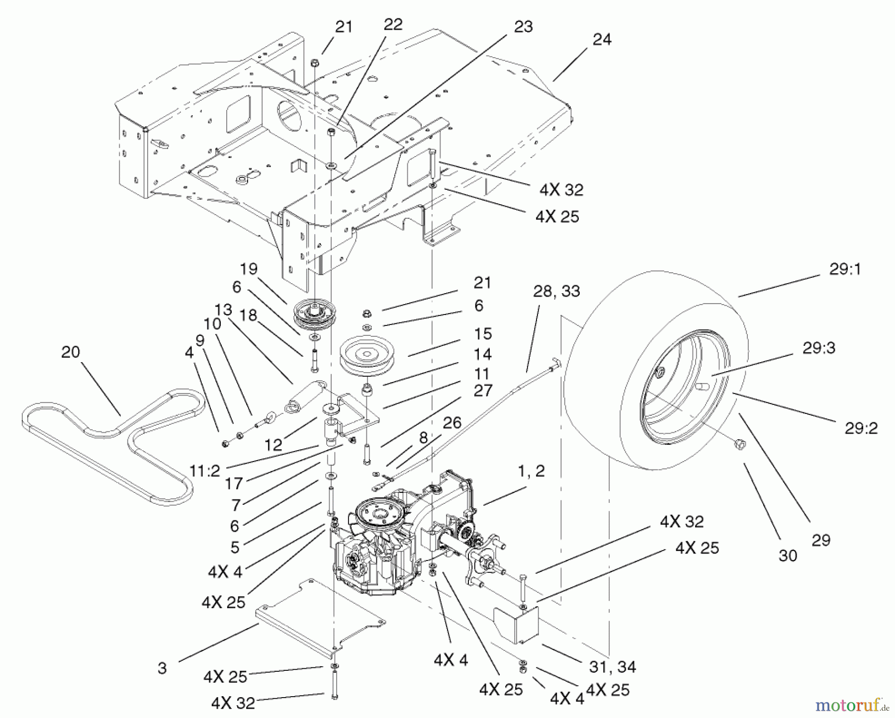 Toro Neu Mowers, Zero-Turn 74401 (Z17-44) - Toro Z17-44 TimeCutter Z Riding Mower, 2002 (220000001-220999999) HYDRO AND BELT DRIVE ASSEMBLY