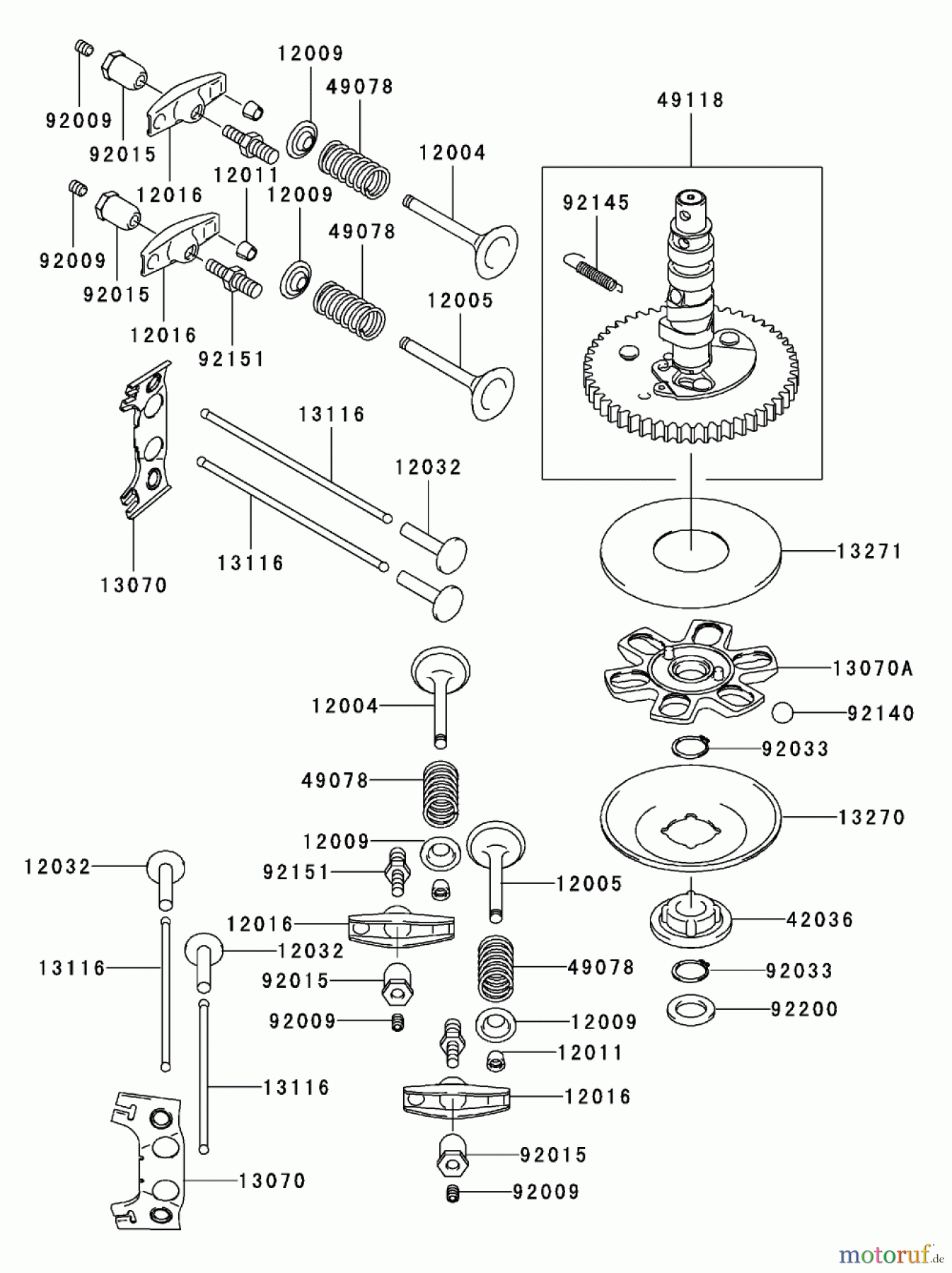 Toro Neu Mowers, Zero-Turn 74401 (Z17-44) - Toro Z17-44 TimeCutter Z Riding Mower, 2002 (220000001-220999999) VALVE / CAMSHAFT ASSEMBLY KAWASAKI FH500V-AS36