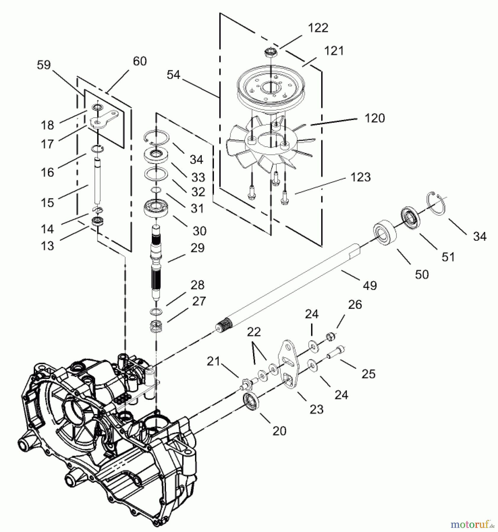  Toro Neu Mowers, Zero-Turn 74402 (14-38Z) - Toro 14-38Z TimeCutter Z Riding Mower, 2003 (230000001-230999999) FAN AND PULLEY ASSEMBLY RH HYDROSTAT NO. 105-3491