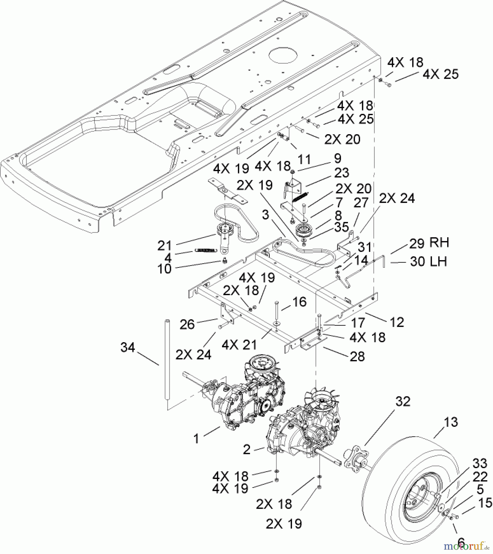 Toro Neu Mowers, Zero-Turn 74402 (14-38Z) - Toro 14-38Z TimeCutter Z Riding Mower, 2004 (240000001-240999999) HYDRO AND BELT DRIVE ASSEMBLY